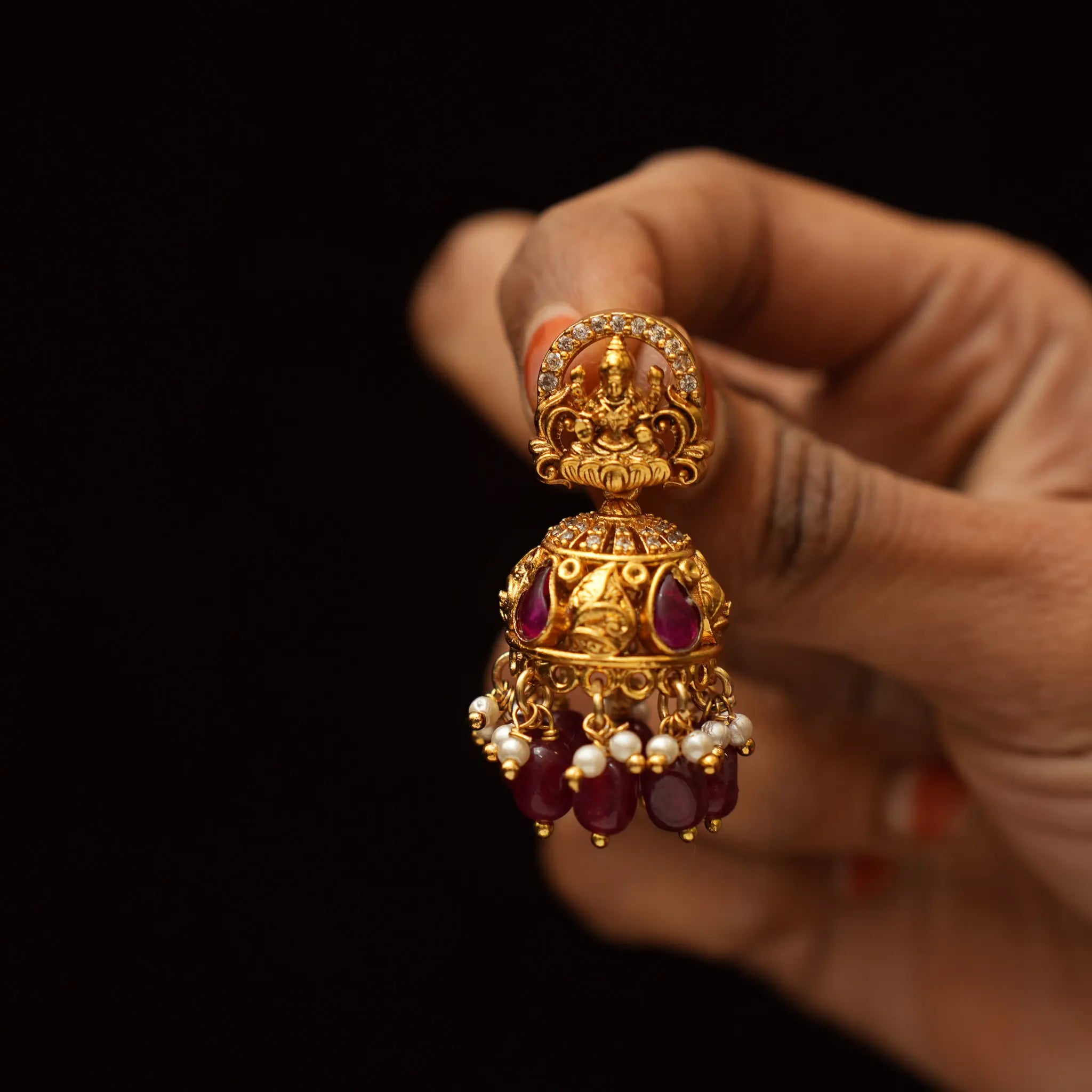 Ashvini Antique Jhumka - Red