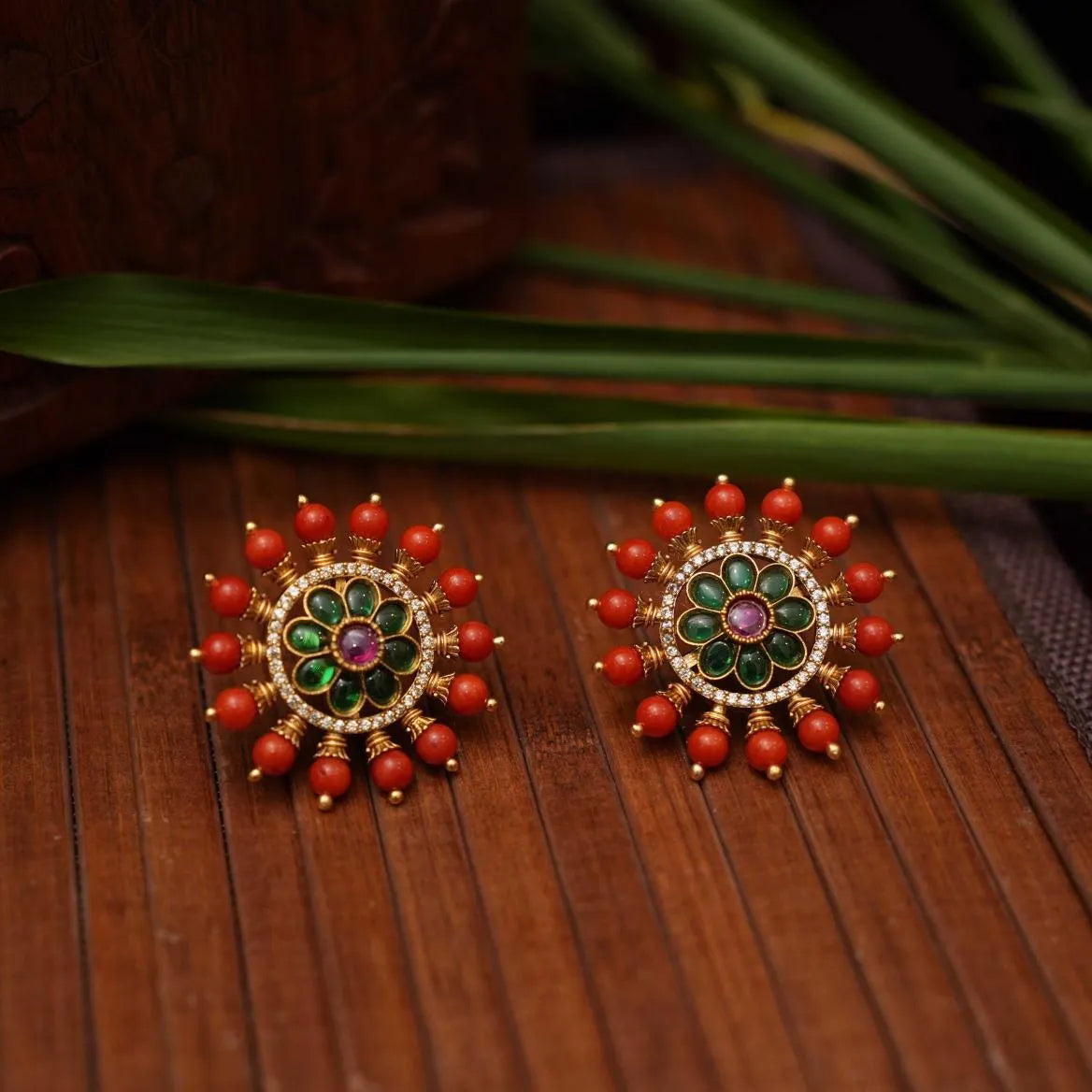 Asma Polki Ear Stud - Green - Rimli Boutique