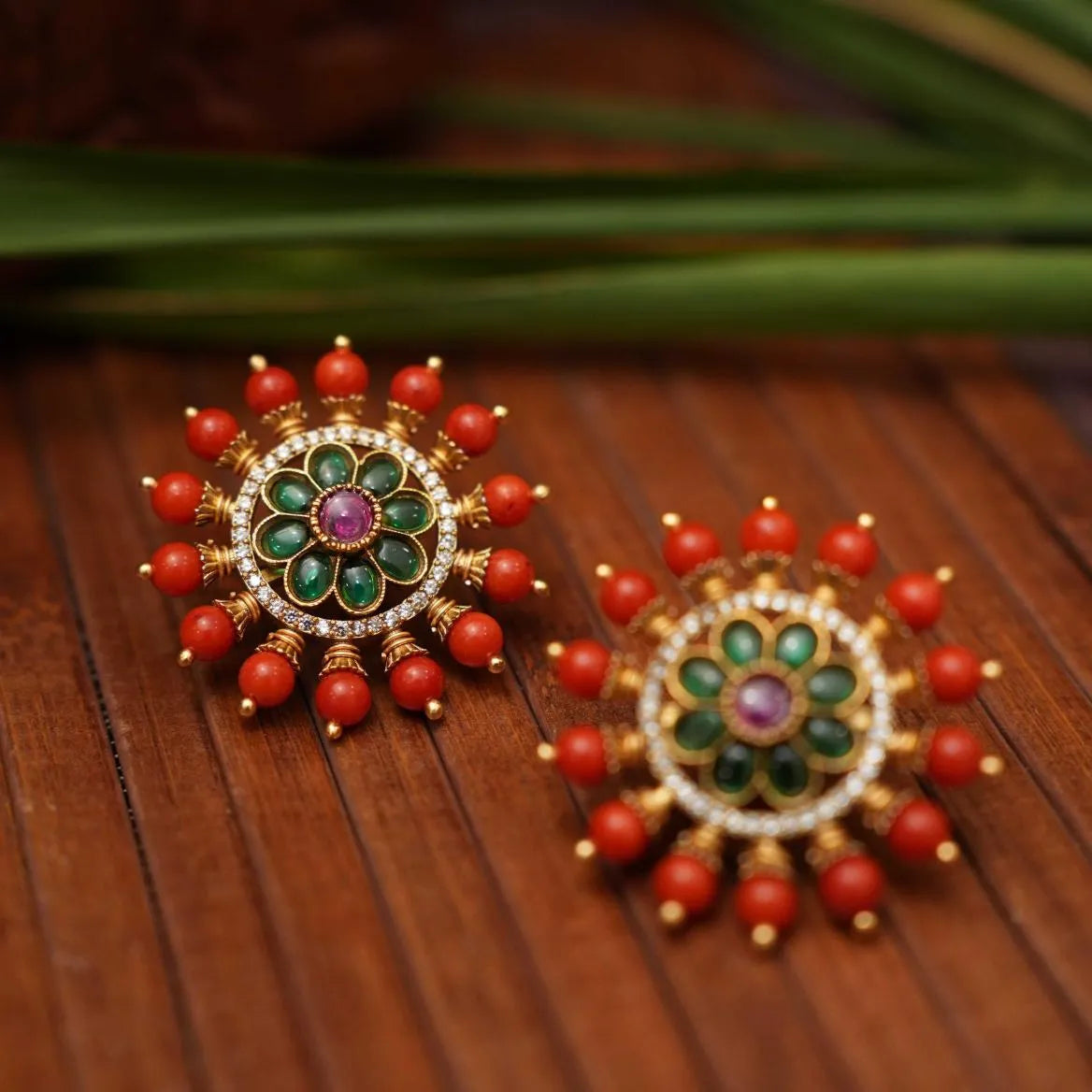 Asma Polki Ear Stud - Green - Rimli Boutique