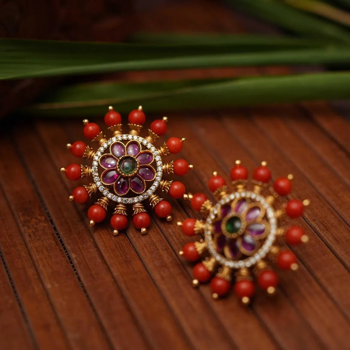 Asma Polki Ear Stud - Red - Rimli Boutique