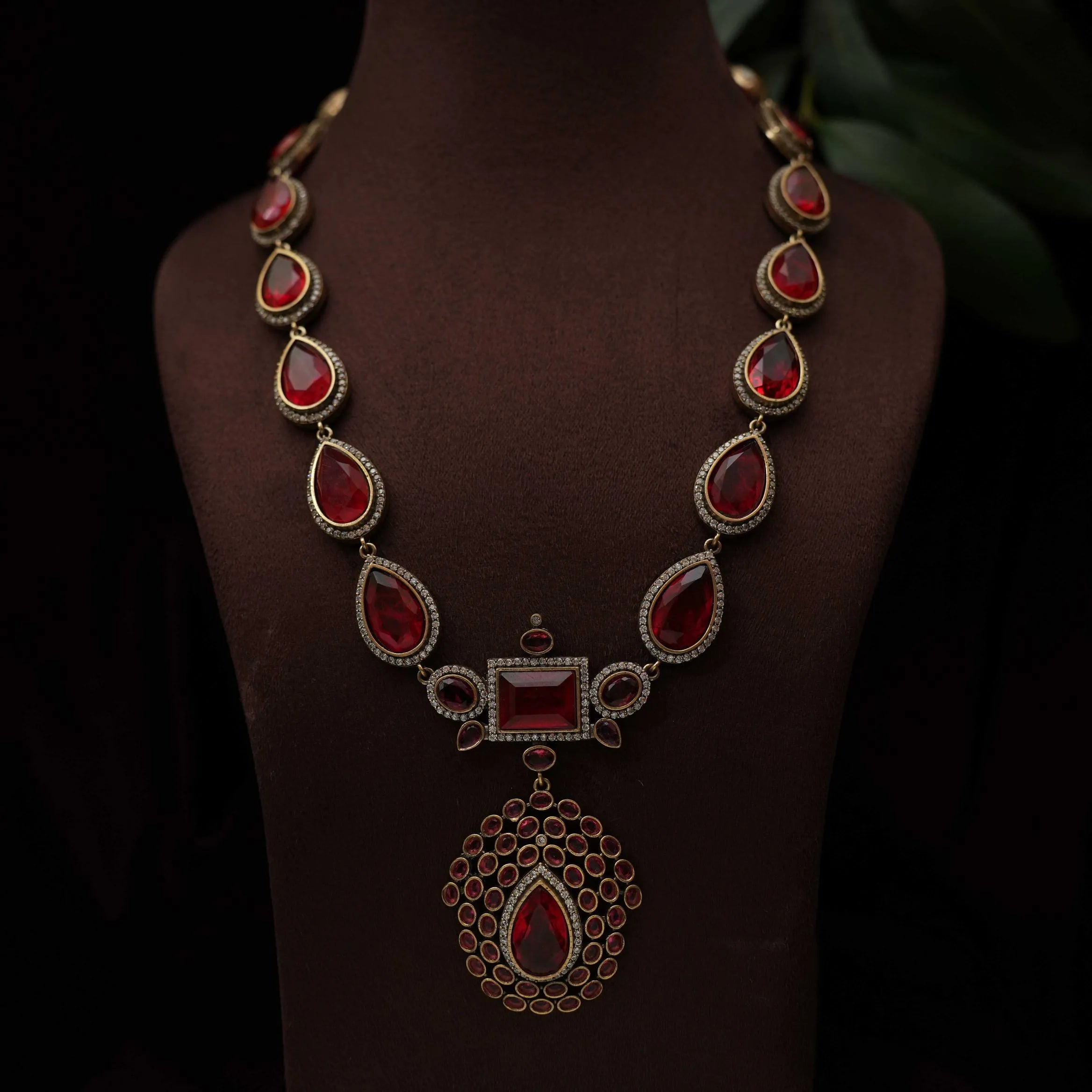 Aswini Zircon Necklace - Red