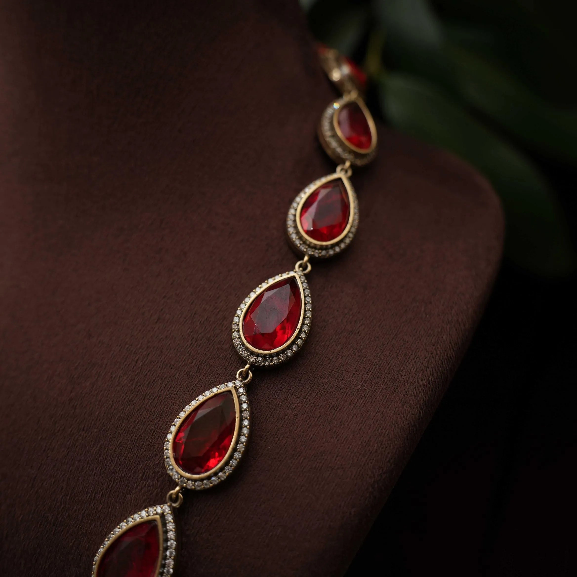 Aswini Zircon Necklace - Red