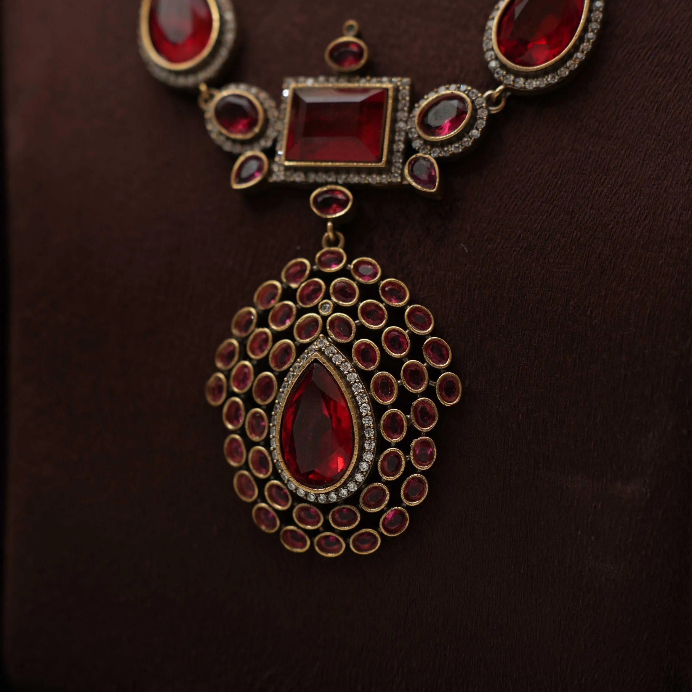 Aswini Zircon Necklace - Red