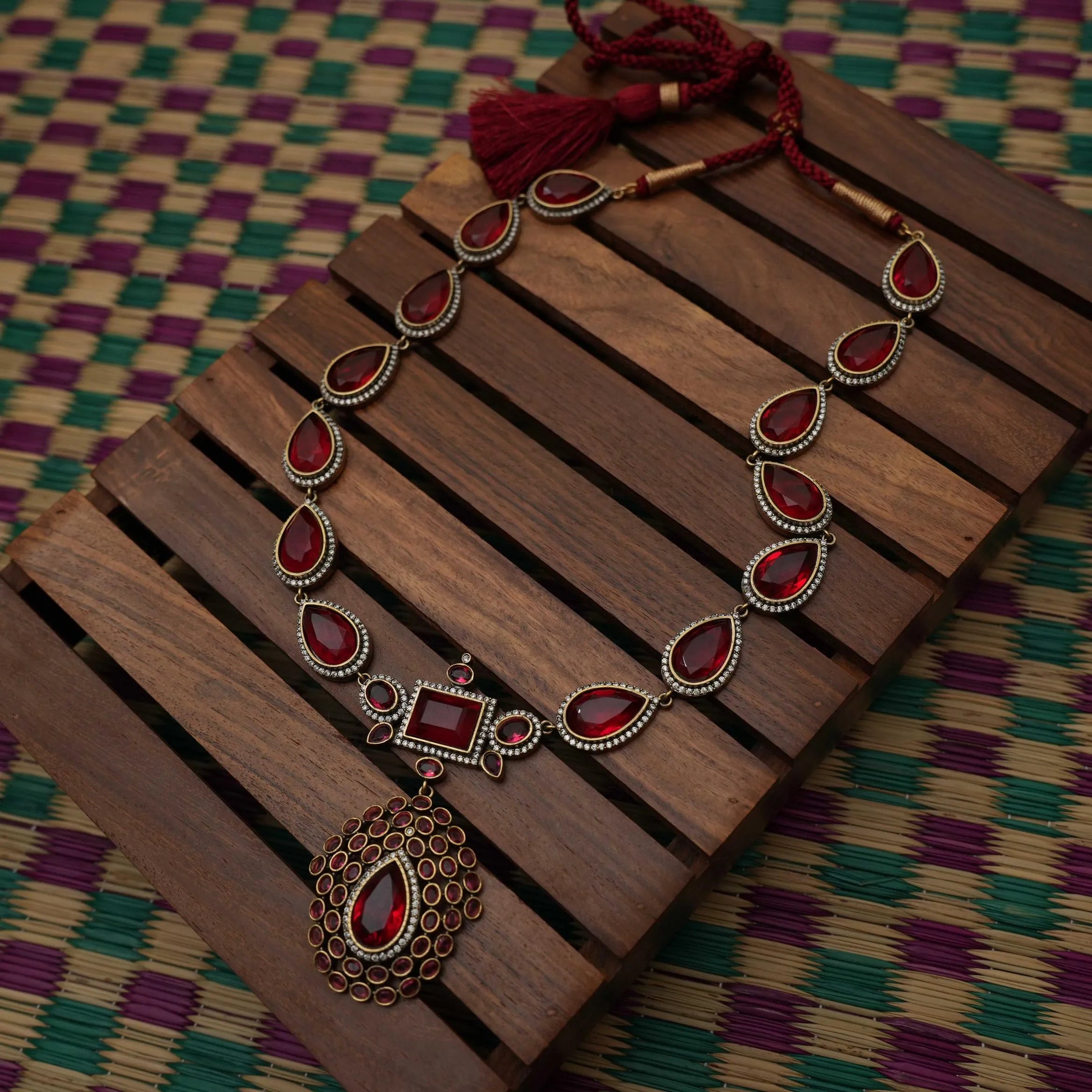 Aswini Zircon Necklace - Red