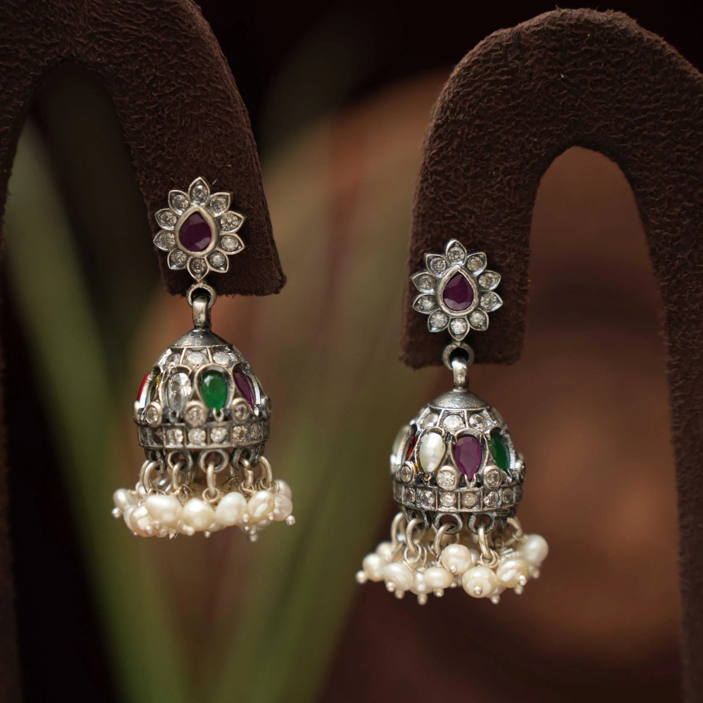 Asya Silver Jhumka Earrings