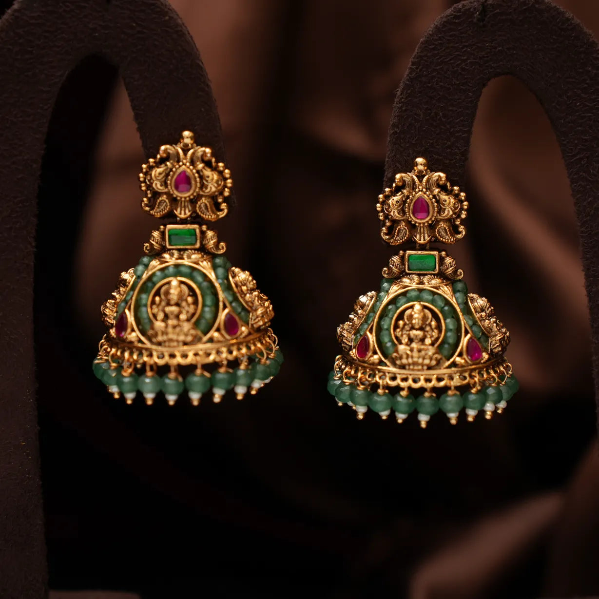 Avyukta Antique Jhumka Earrings - Green