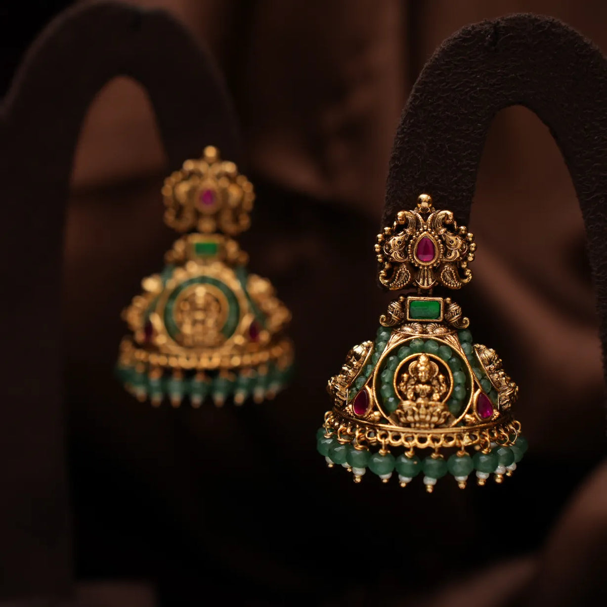 Avyukta Antique Jhumka Earrings - Green