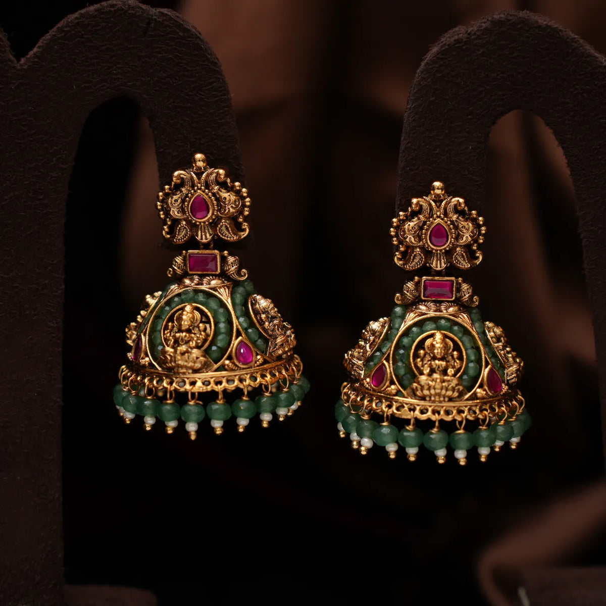 Avyukta Antique Jhumka Earrings - Red