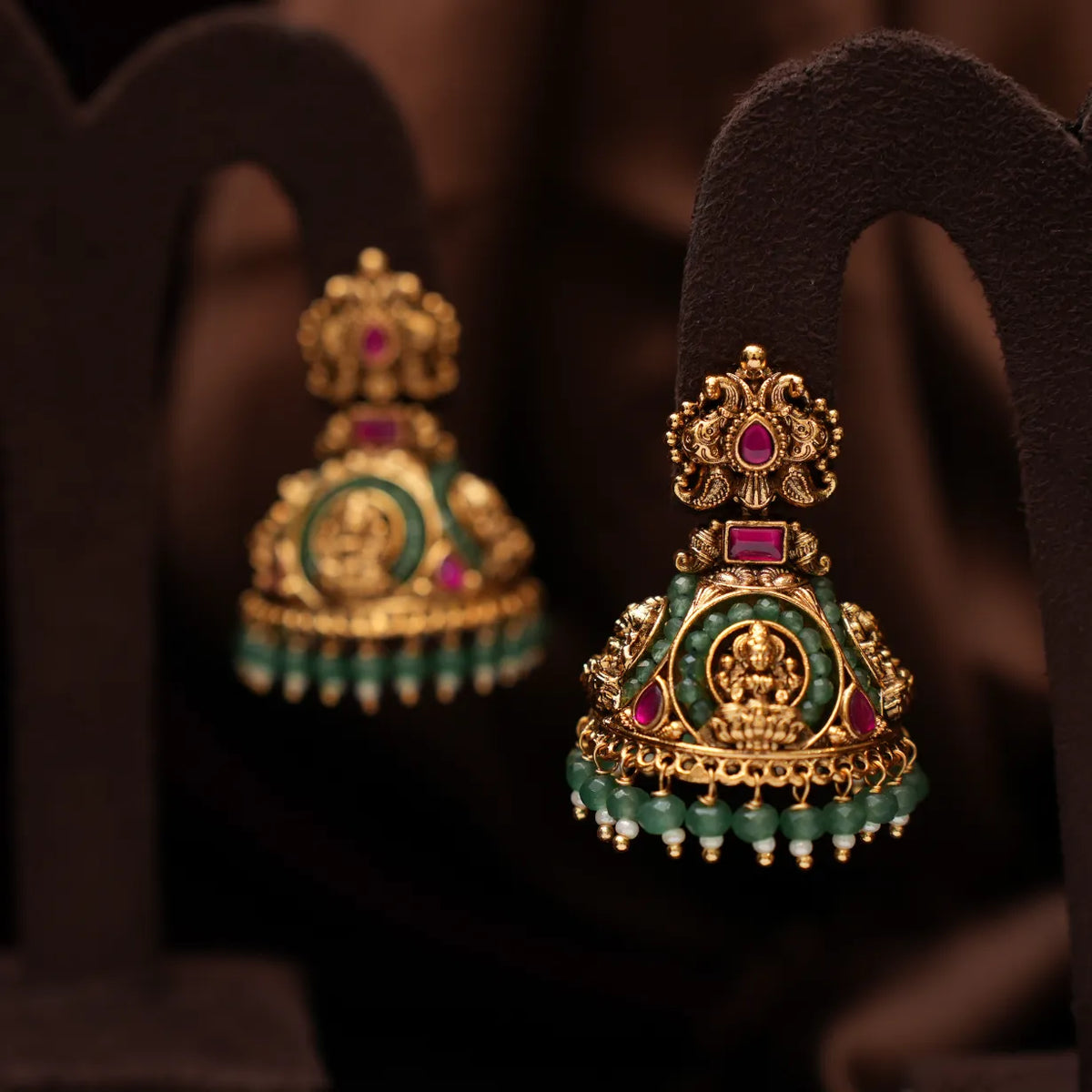 Avyukta Antique Jhumka Earrings - Red