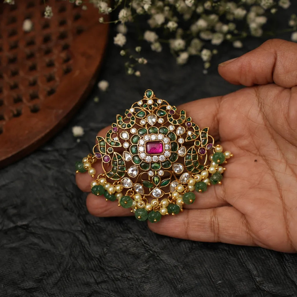 Ayla Antique Hair Pin/  Rakkodi - Green