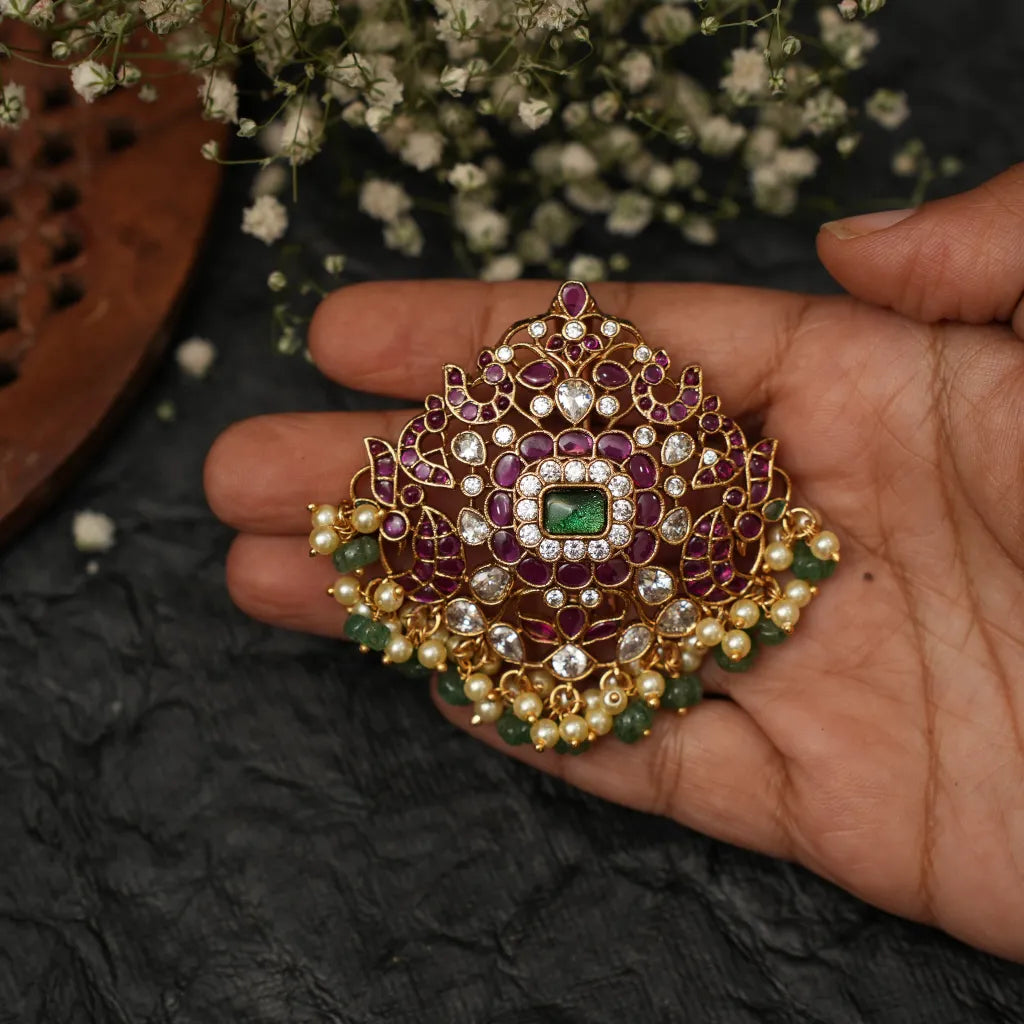 Ayla Antique Hair Pin/  Rakkodi - Red & Green