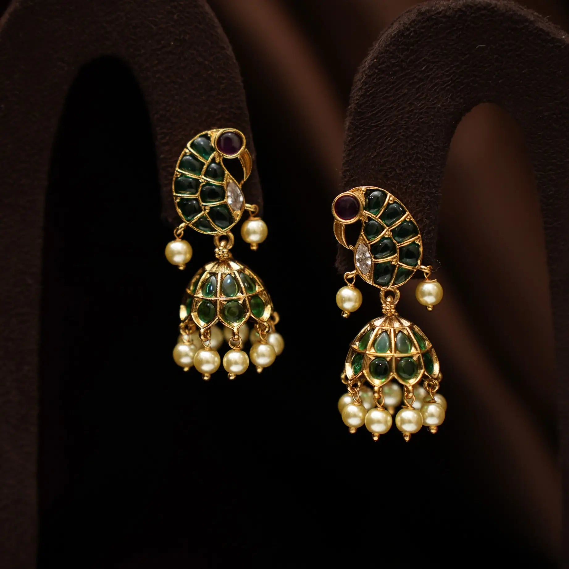 Barkha Antique Jhumka Earrings - Green