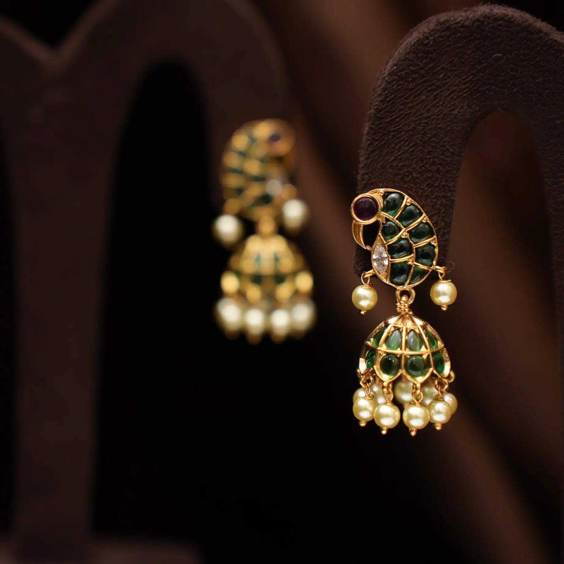 Barkha Antique Jhumka Earrings - Green