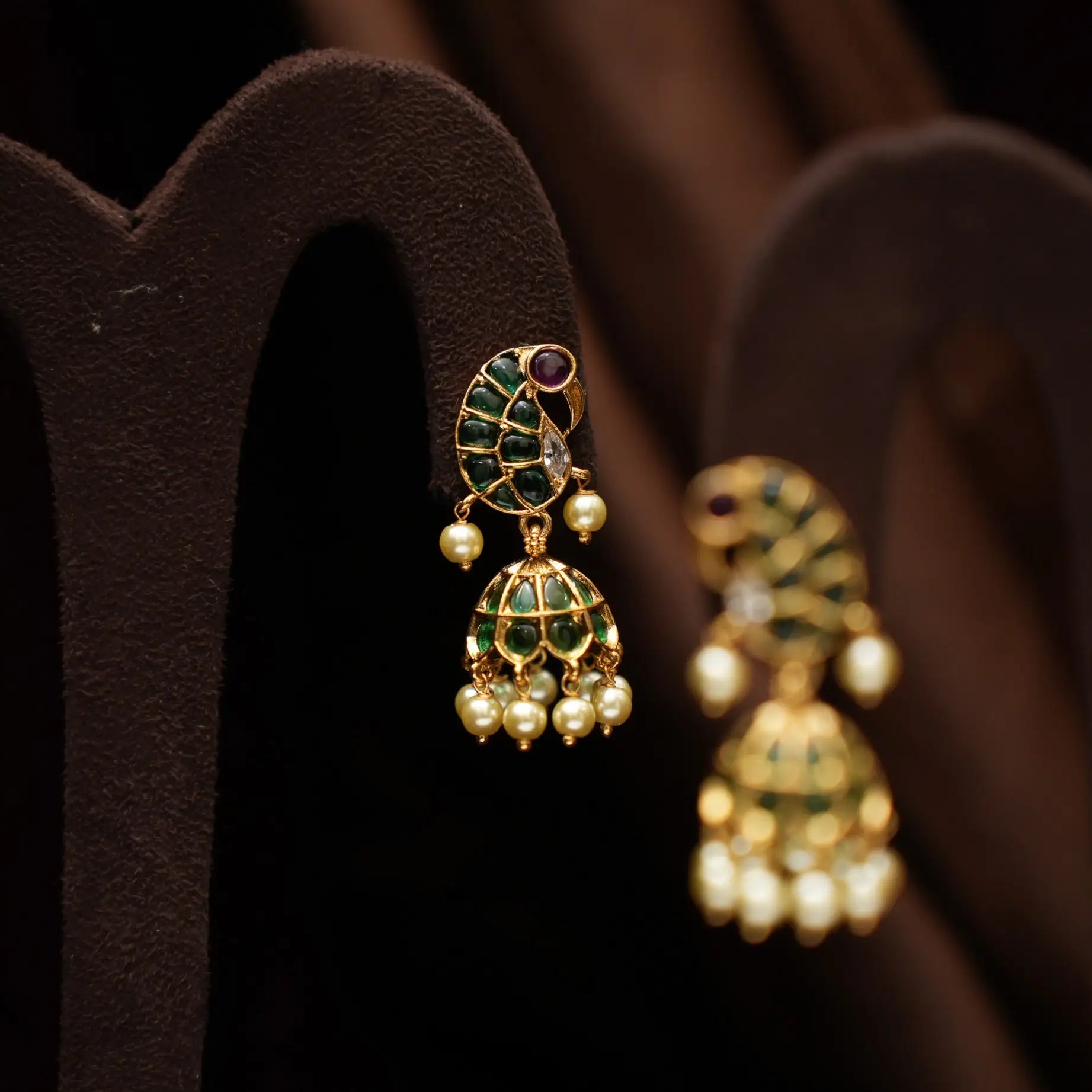 Barkha Antique Jhumka Earrings - Green
