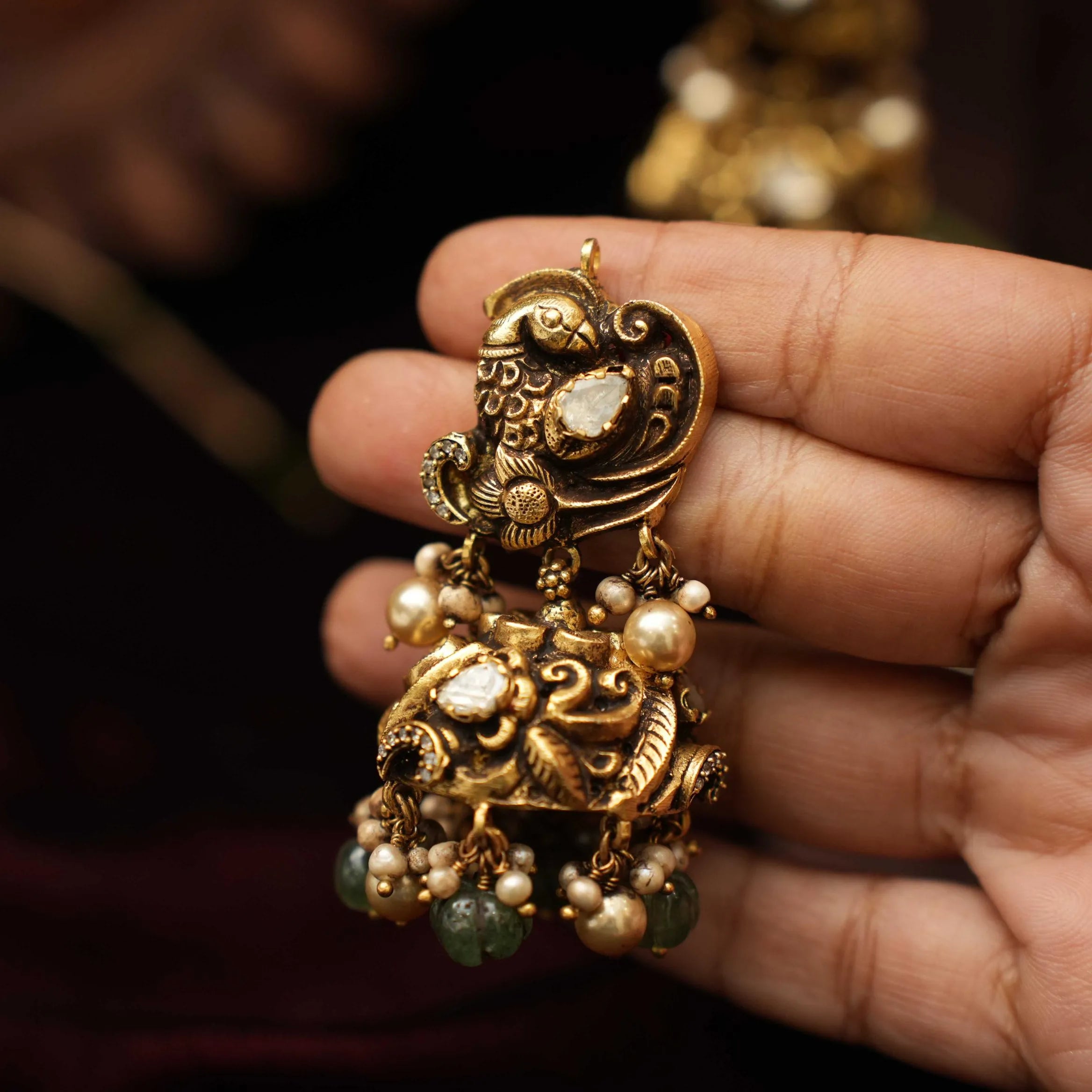 Bavuktha Silver Jhumka Earrings - Peacock