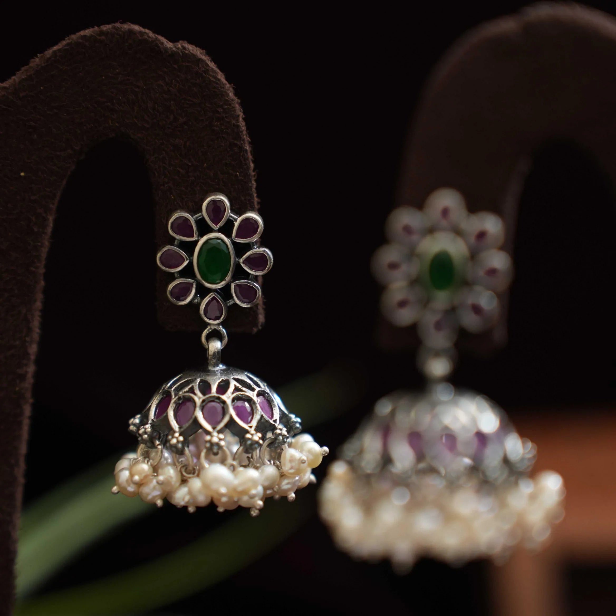 Bhadran Silver Jhumka Earrings