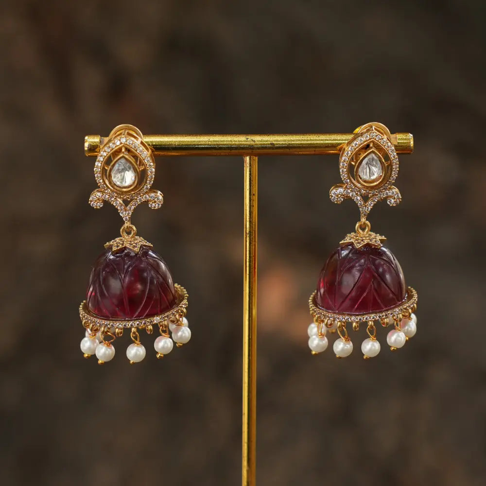 Bhavika Polki Jhumka Earrings - Red