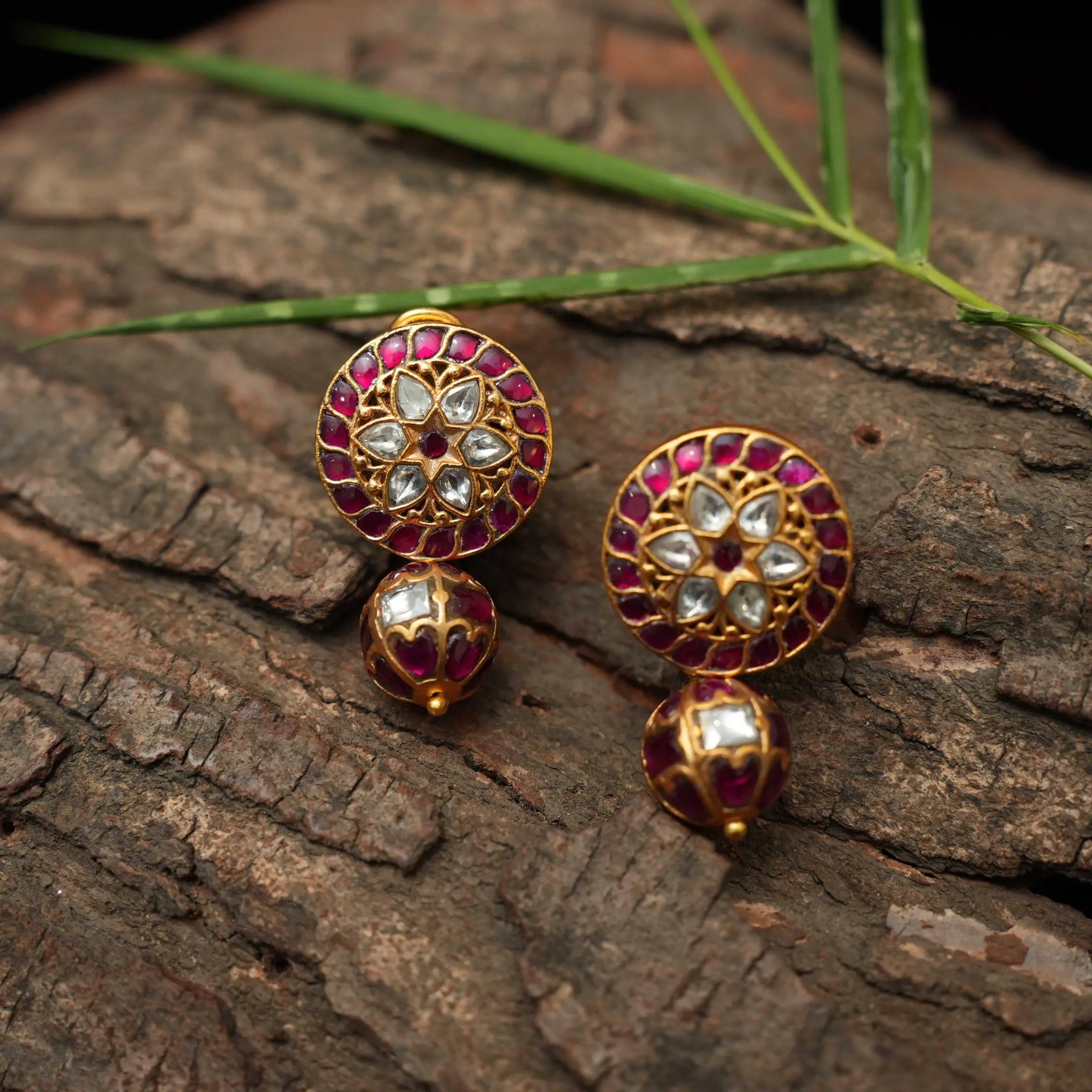 Bhaviki Silver Earrings - Red