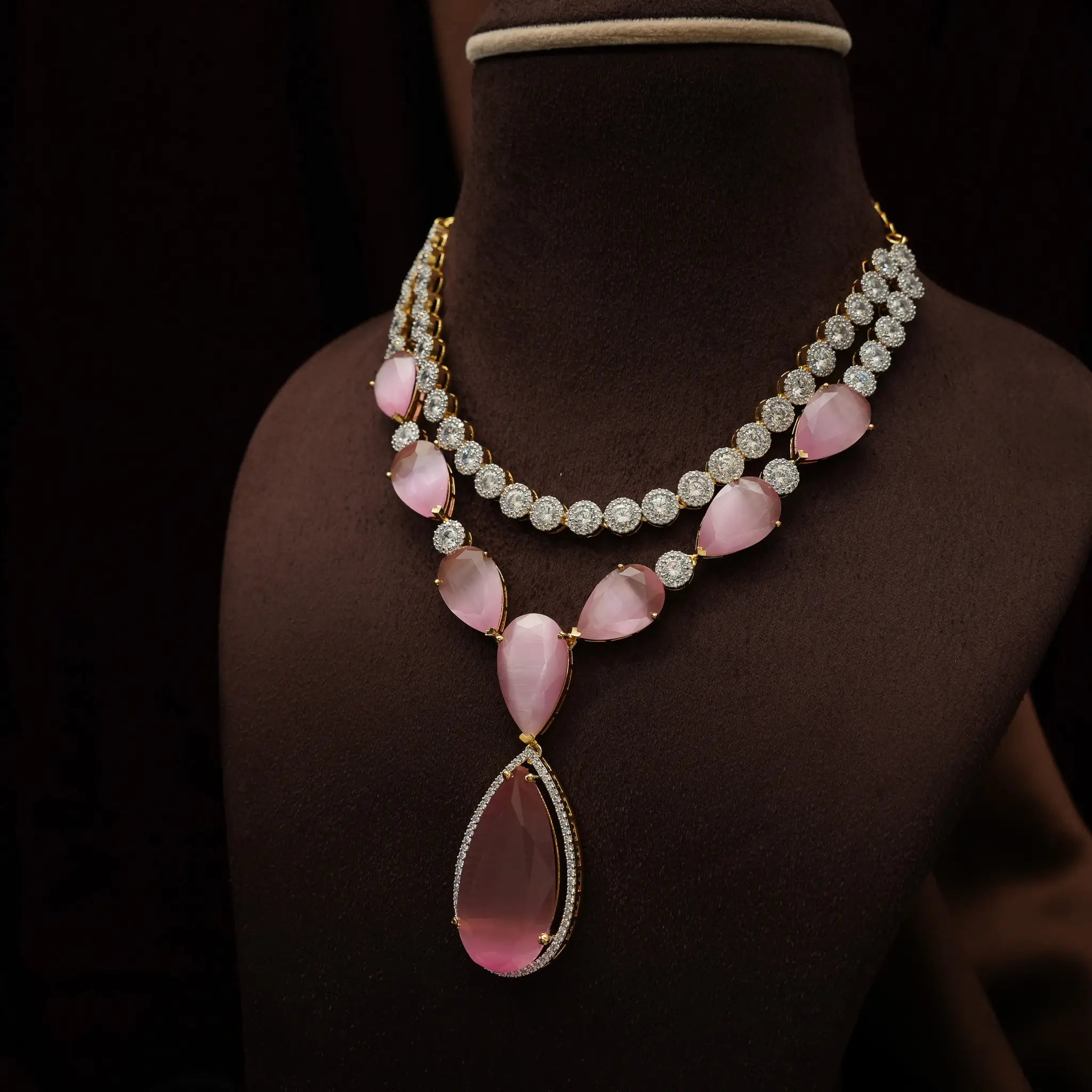 Bhavya Zircon Necklace - Pastel Pink