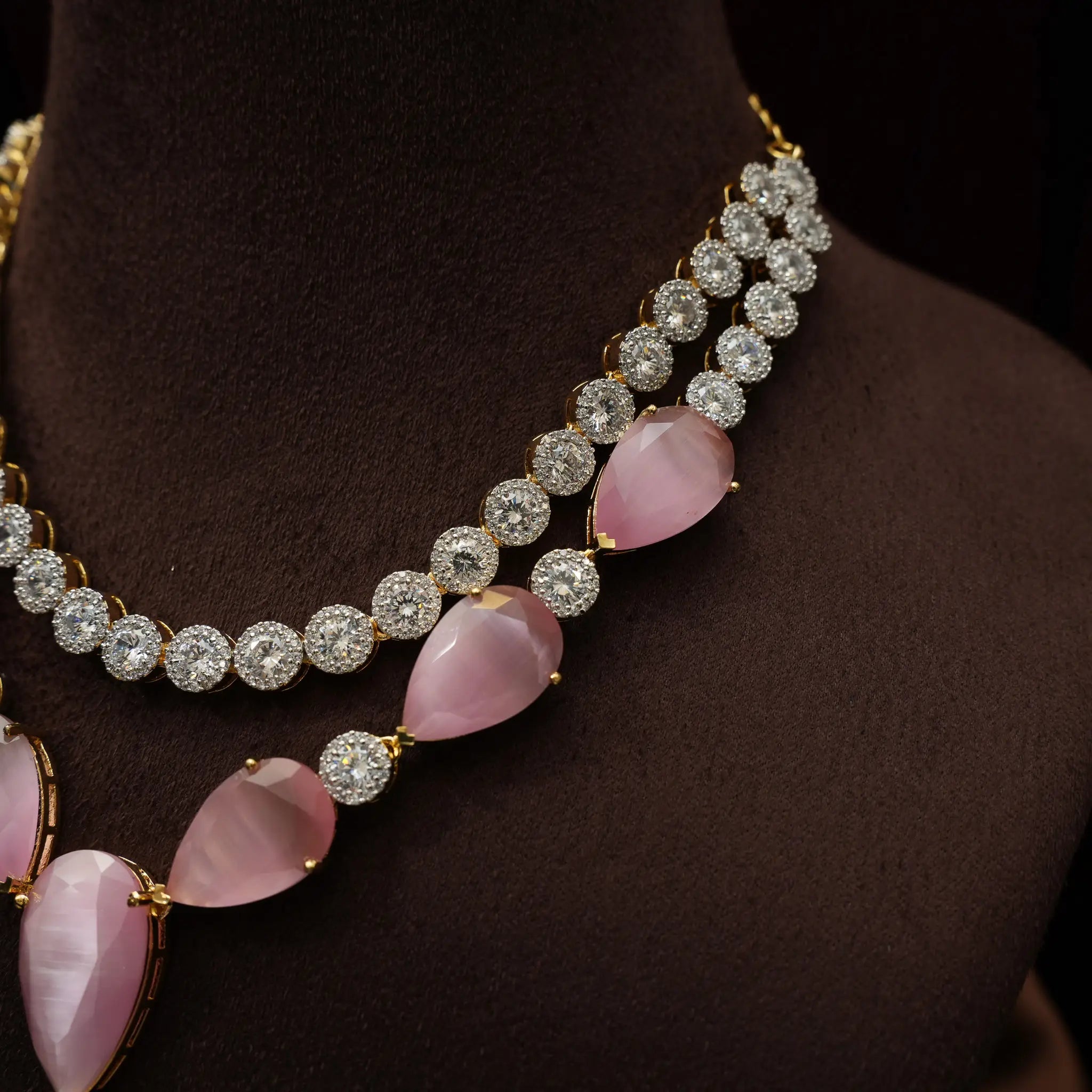 Bhavya Zircon Necklace - Pastel Pink