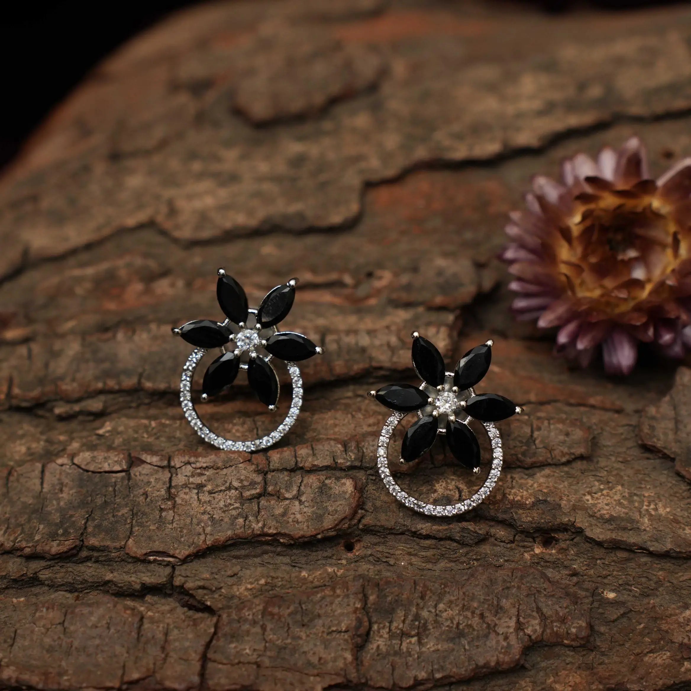 Bhooma Zircon Ear Stud - Black