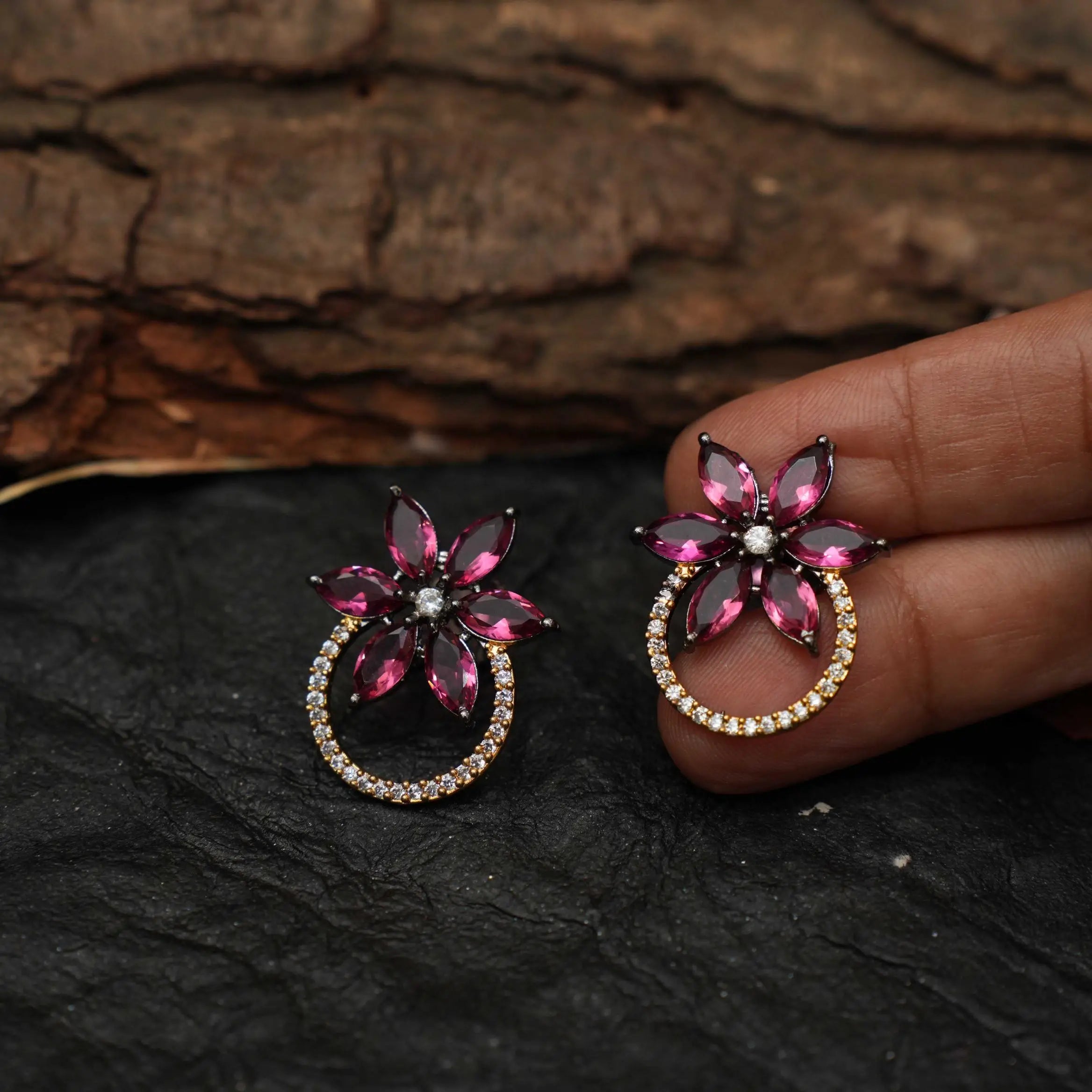 Bhooma Zircon Ear Stud - Magenta