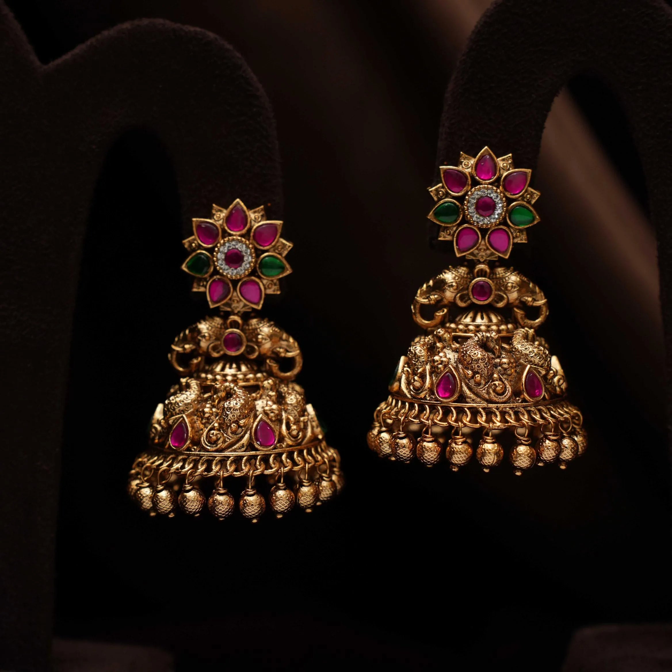 Bhumi Antique Jhumka Earrings - Green