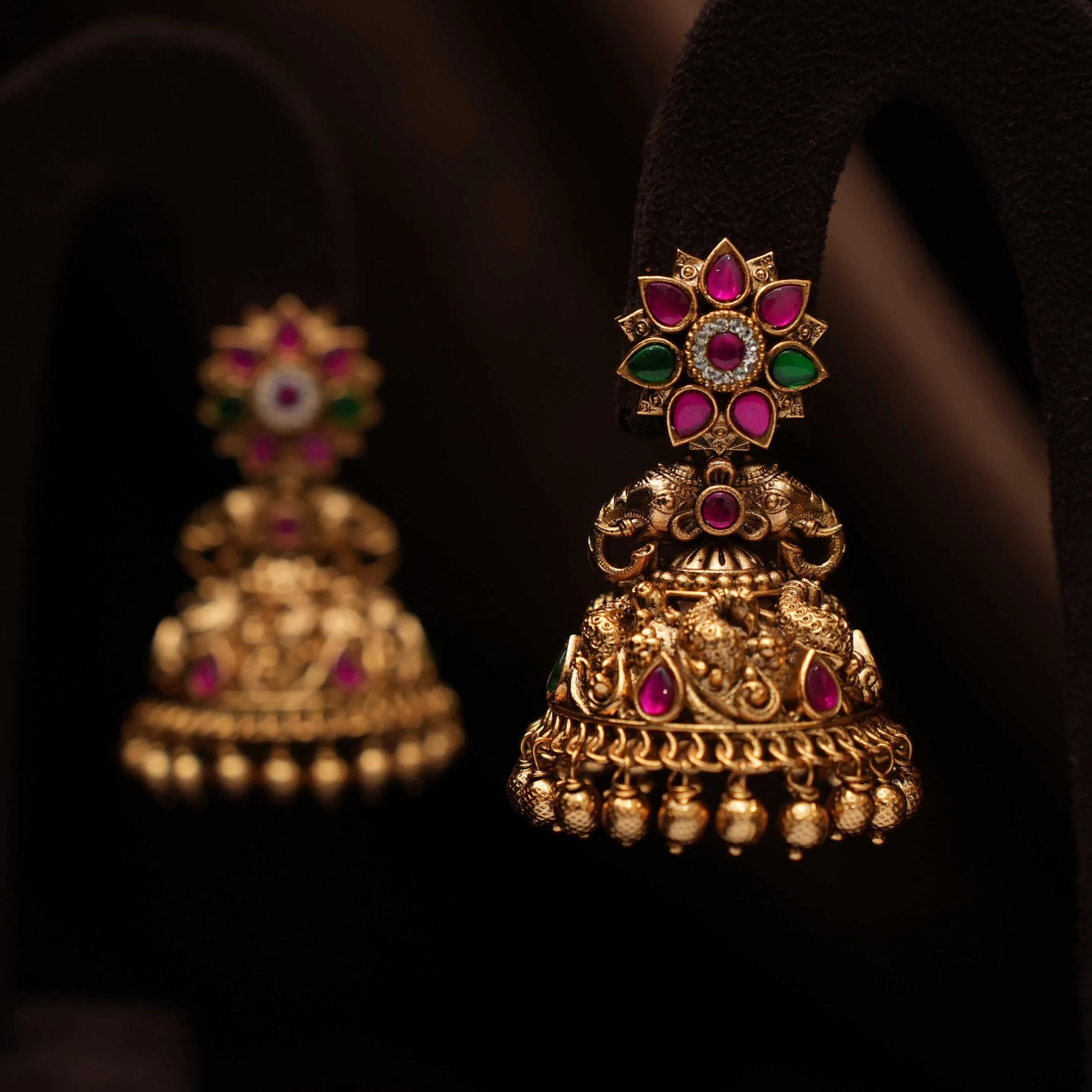 Bhumi Antique Jhumka Earrings - Green