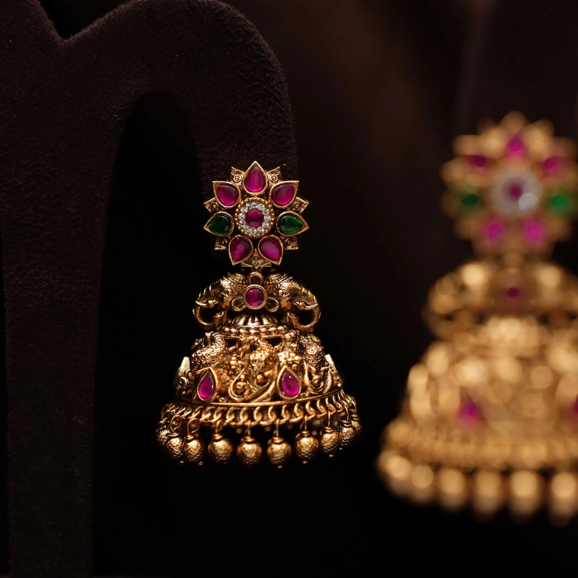 Bhumi Antique Jhumka Earrings - Green