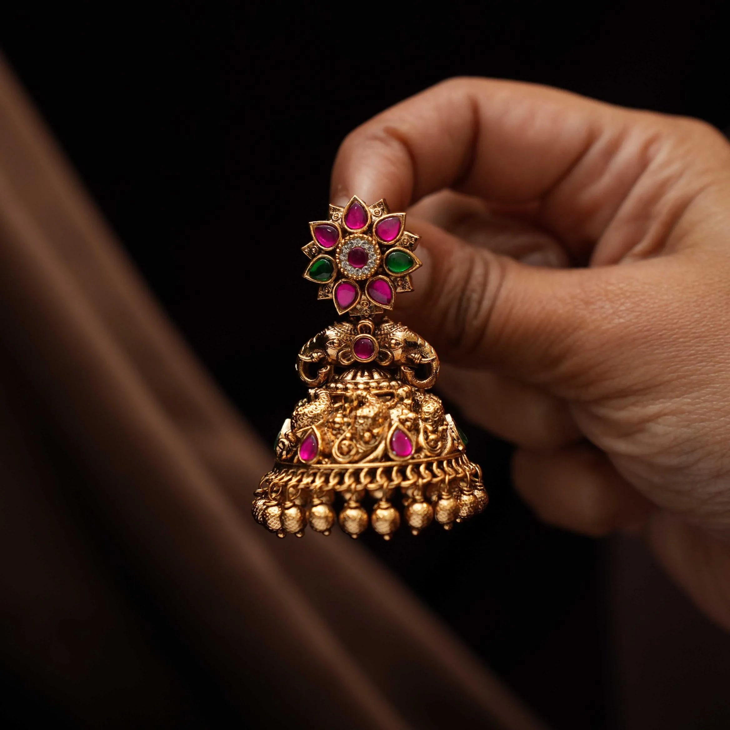 Bhumi Antique Jhumka Earrings - Green