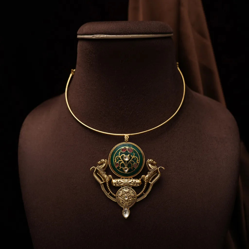 Bishti Antique Hasli Necklace - Green