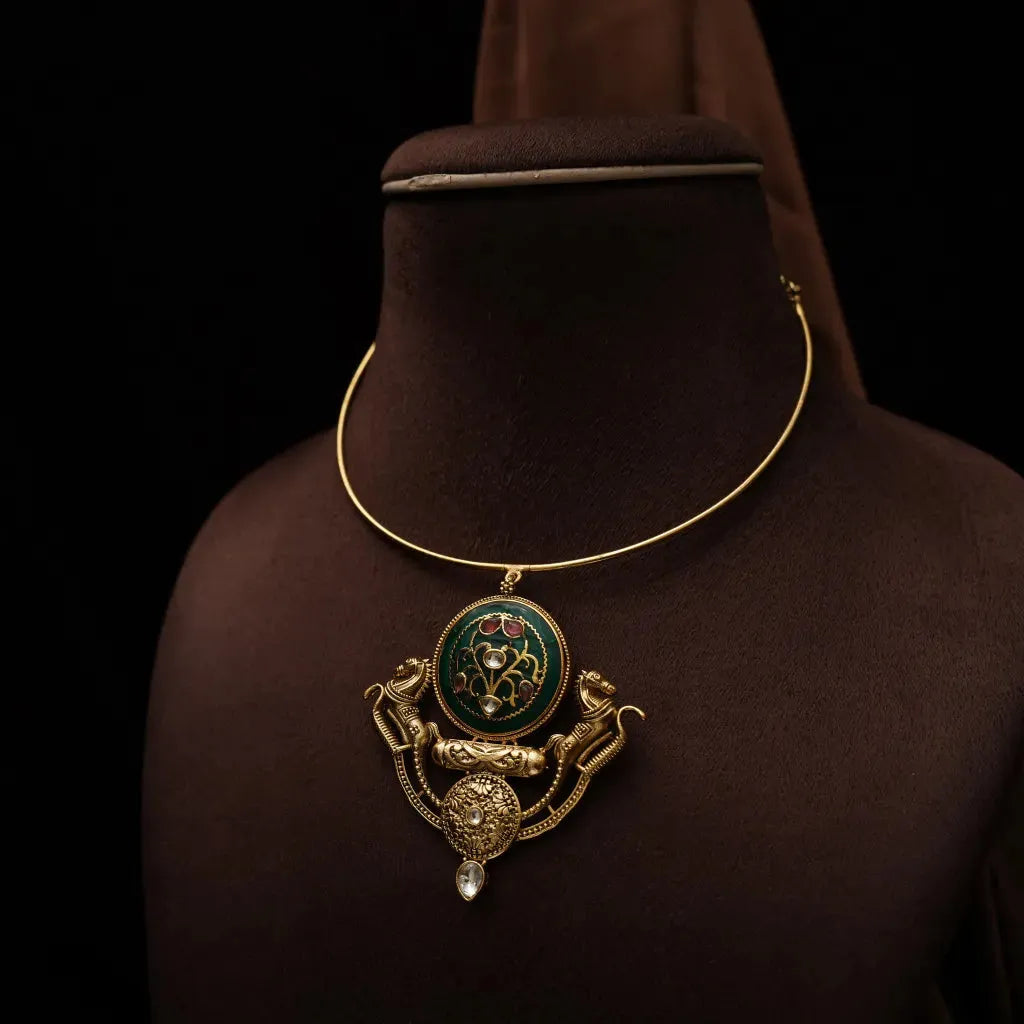 Bishti Antique Hasli Necklace - Green