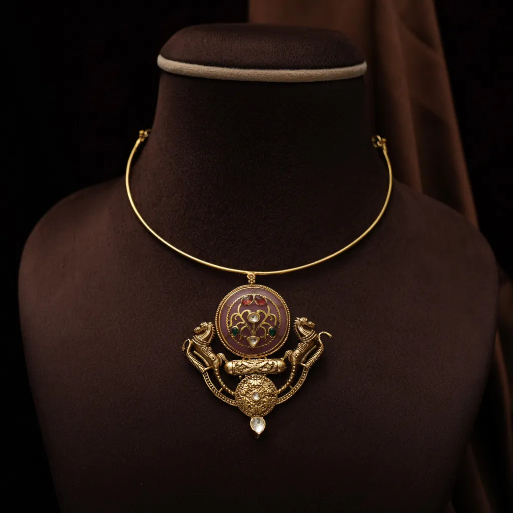Bishti Antique Hasli Necklace - Pink