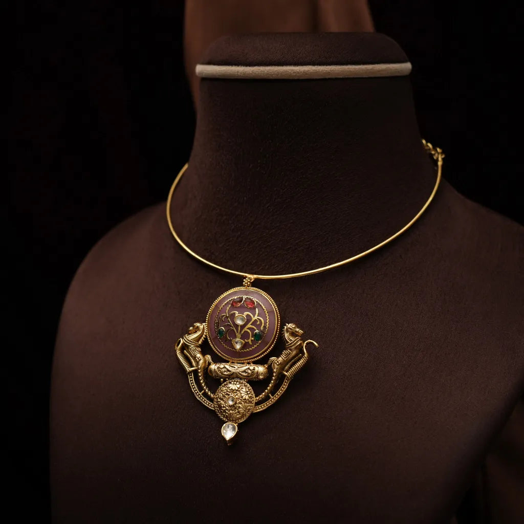 Bishti Antique Hasli Necklace - Pink