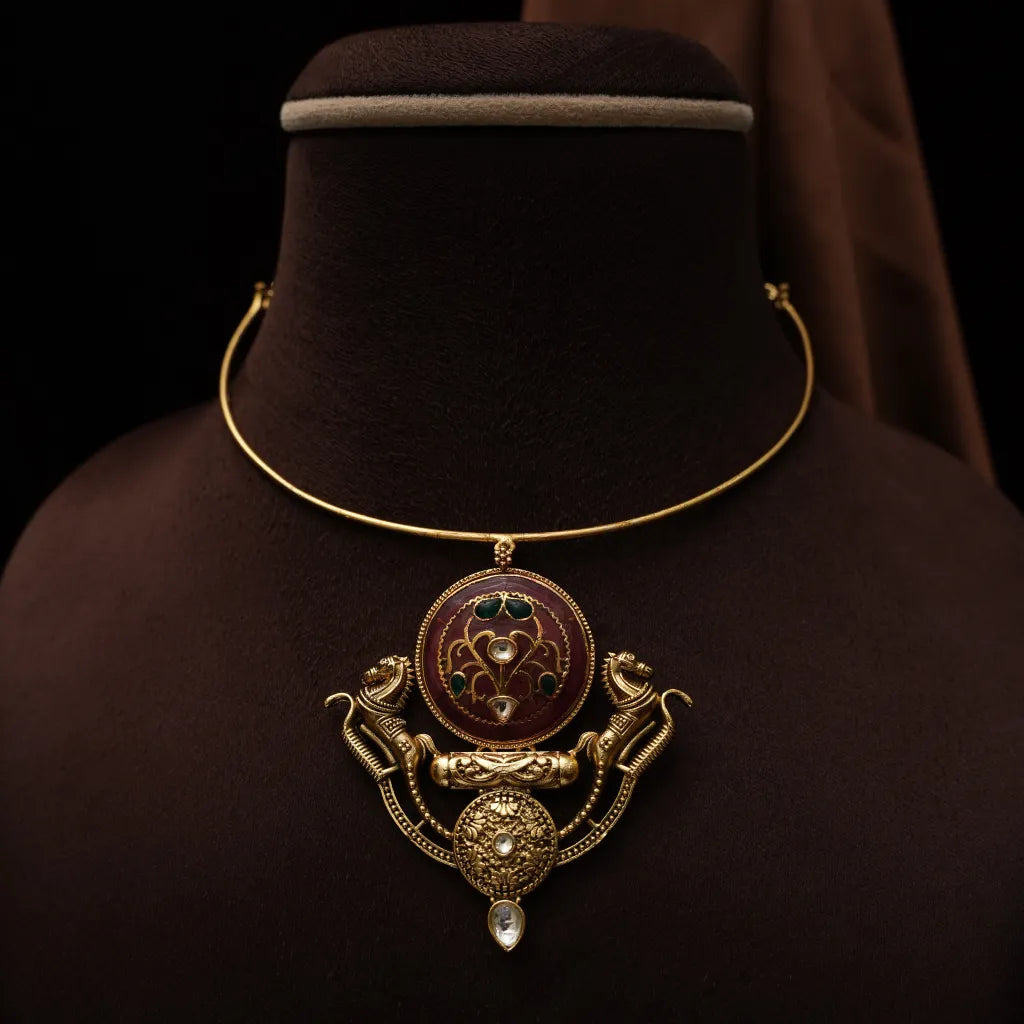 Bishti Antique Hasli Necklace - Red