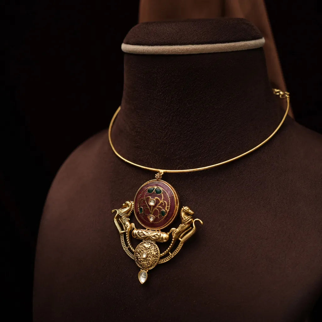 Bishti Antique Hasli Necklace - Red