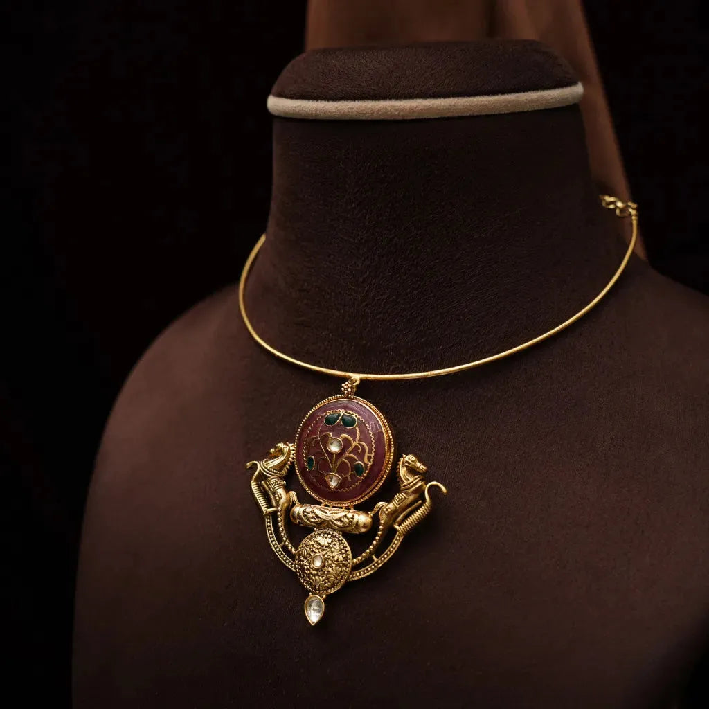 Bishti Antique Hasli Necklace - Red