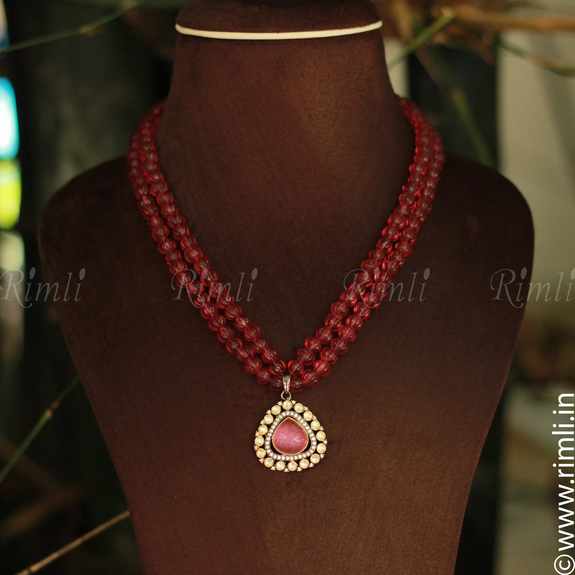 Bright Pink Beaded Necklace Set