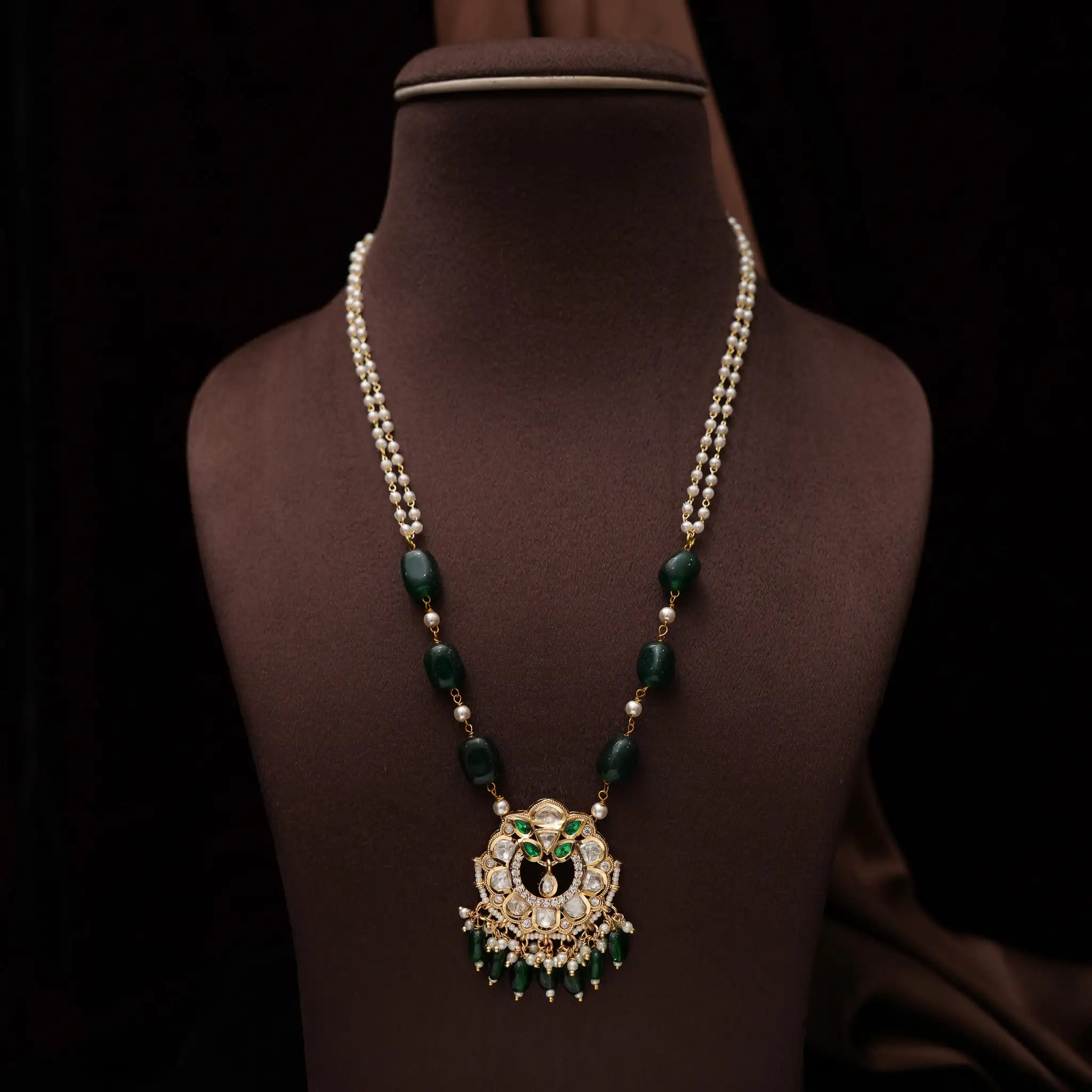 Celeste Pearl Victorian Necklace - Emerald Green