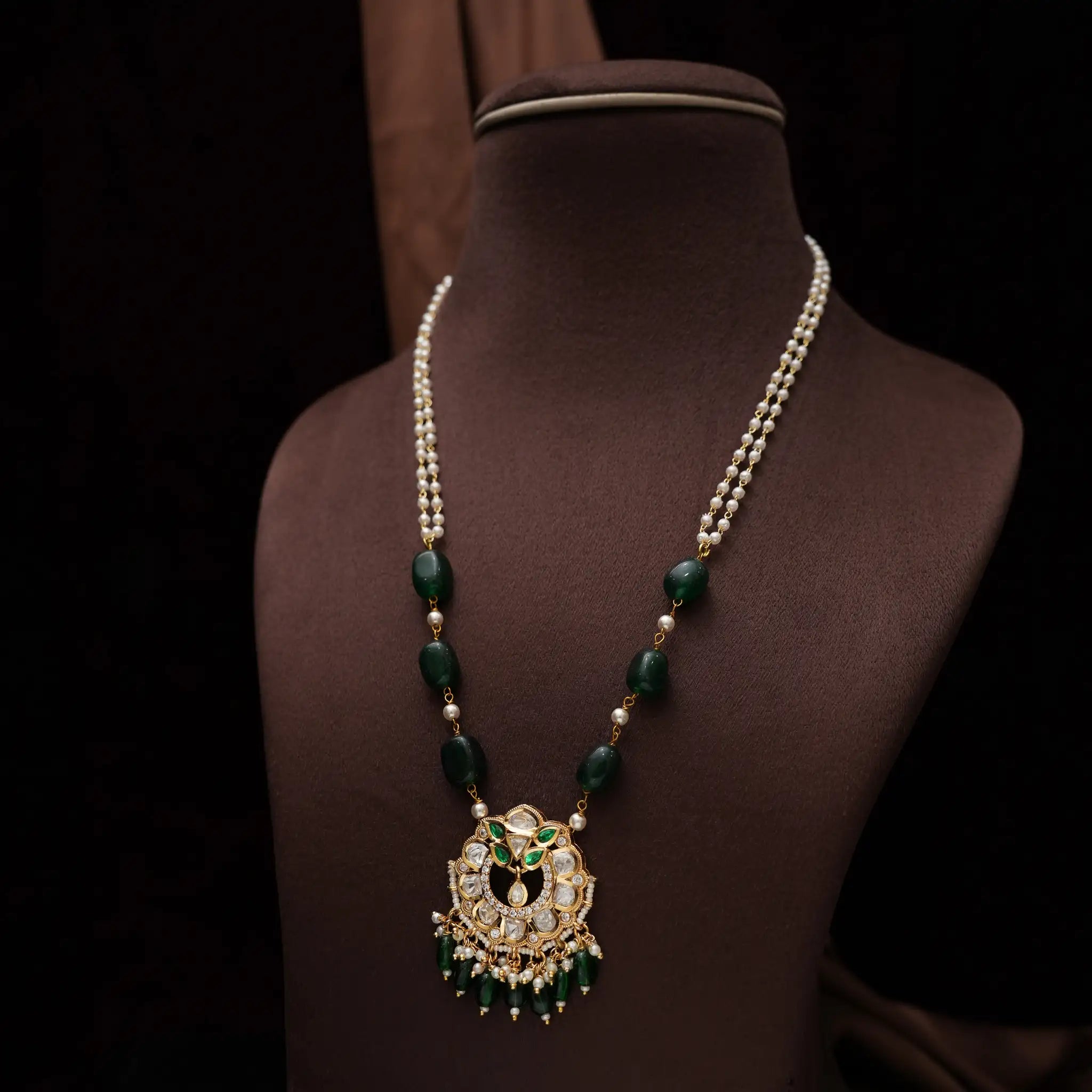 Celeste Pearl Victorian Necklace - Emerald Green