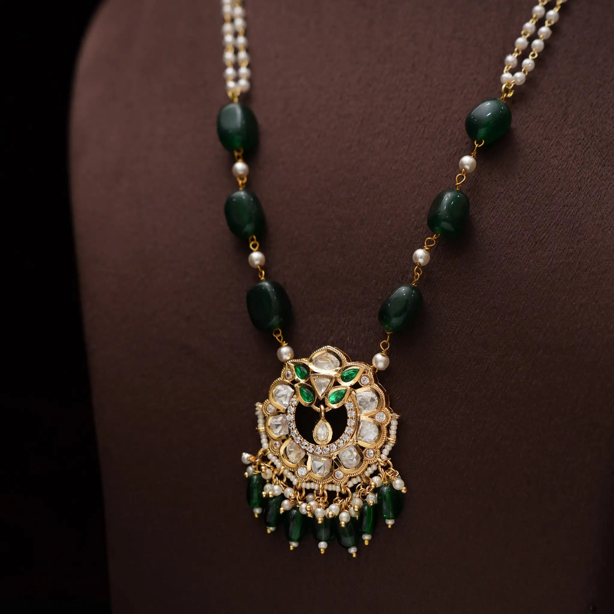 Celeste Pearl Victorian Necklace - Emerald Green