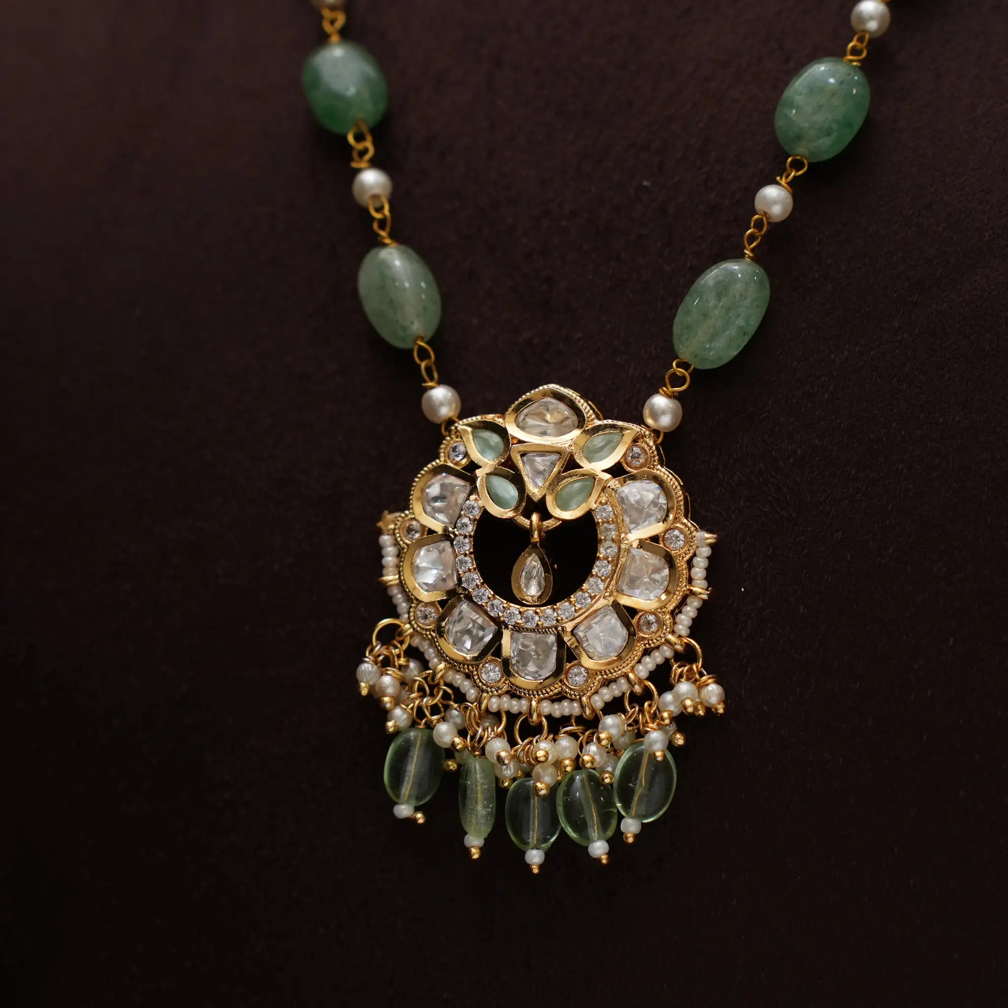 Celeste Pearl Victorian Necklace - Pastel Green