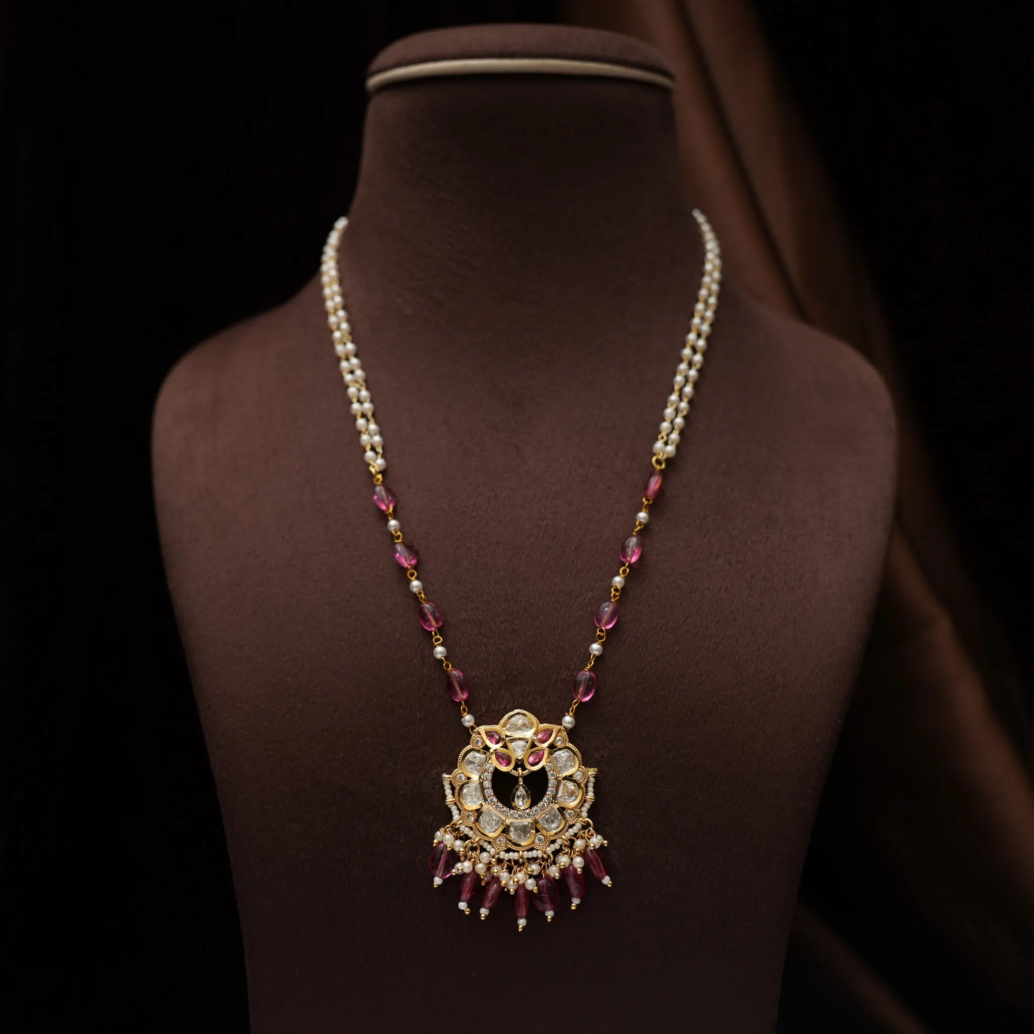 Celeste Pearl Victorian Necklace - Ruby