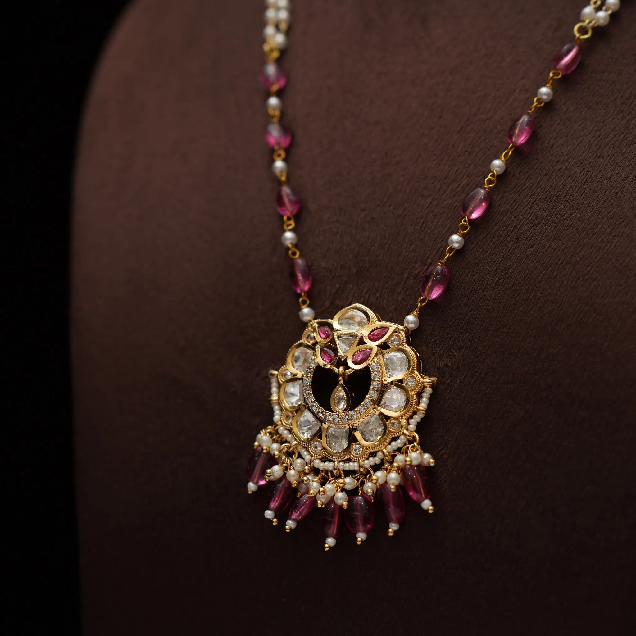 Celeste Pearl Victorian Necklace - Ruby