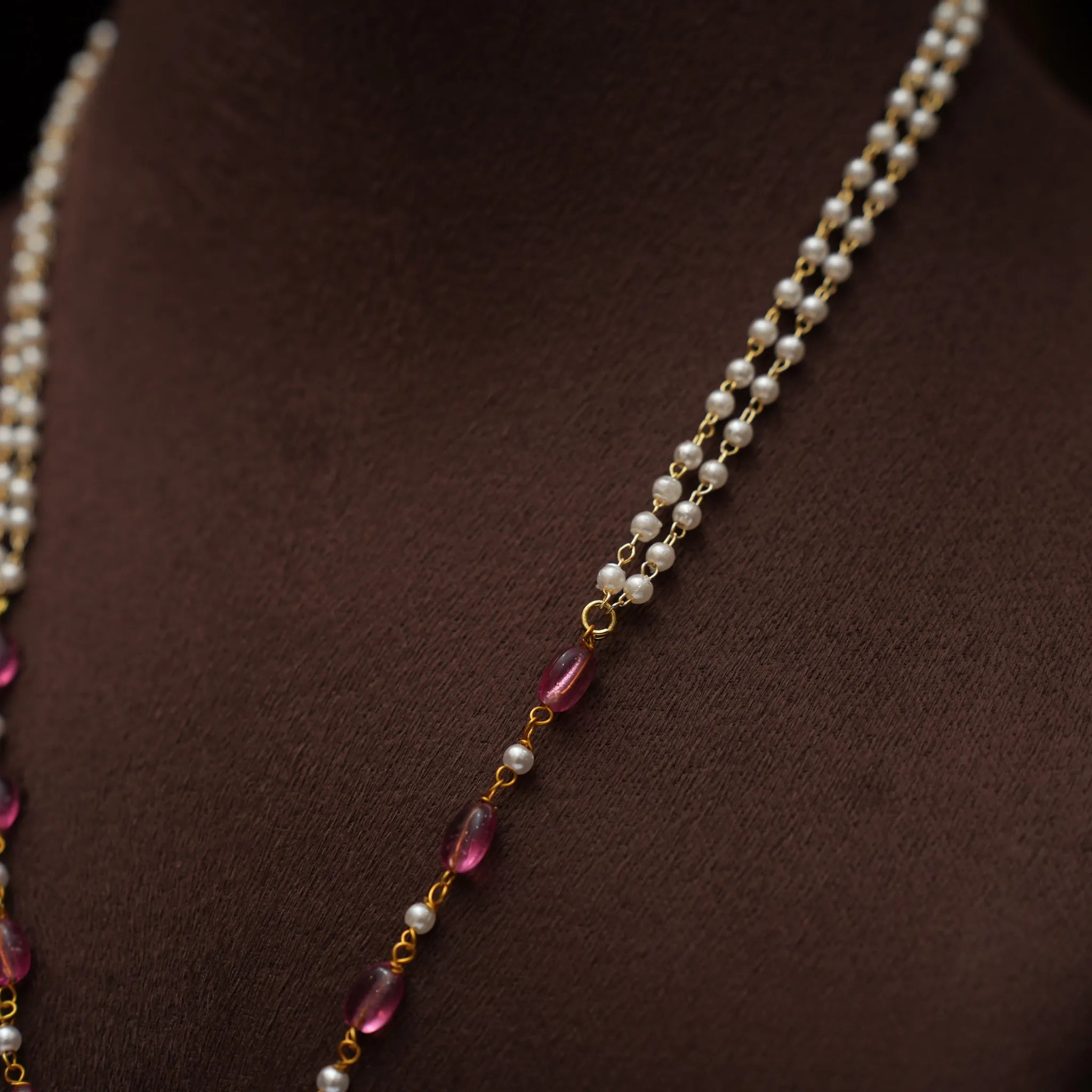 Celeste Pearl Victorian Necklace - Ruby