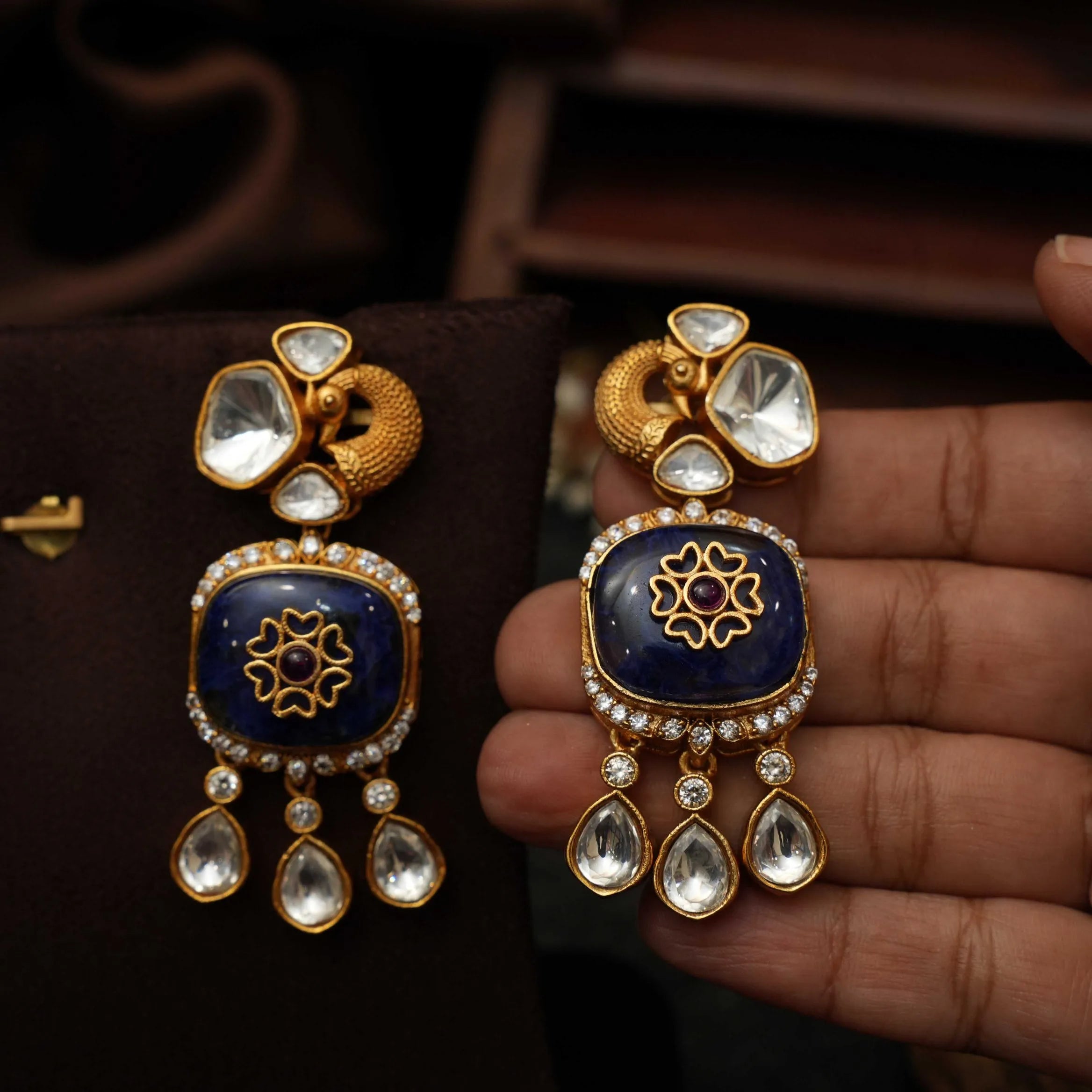 Chahak Polki Designer Earrings - Blue