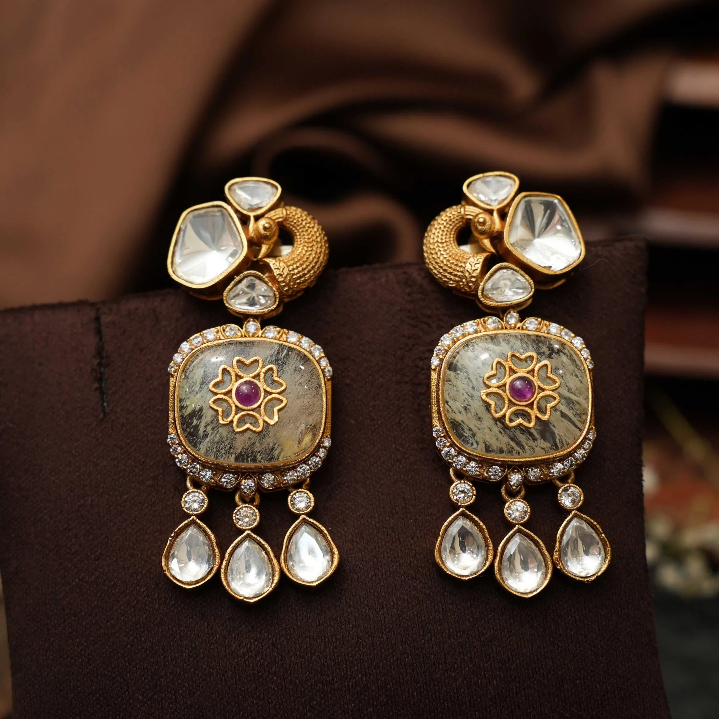 Chahak Polki Designer Earrings - Grey