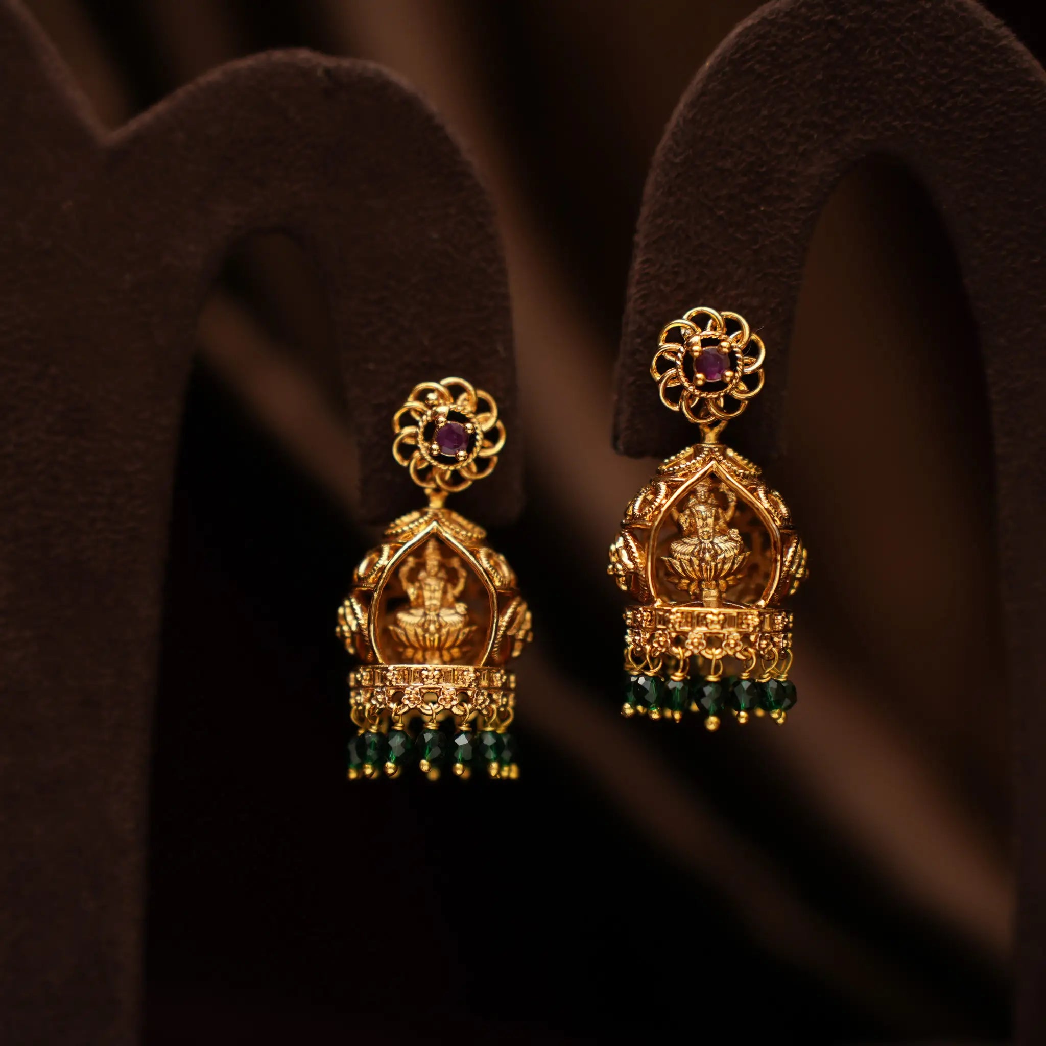 Chaiti Antique Jhumka Earrings - Green