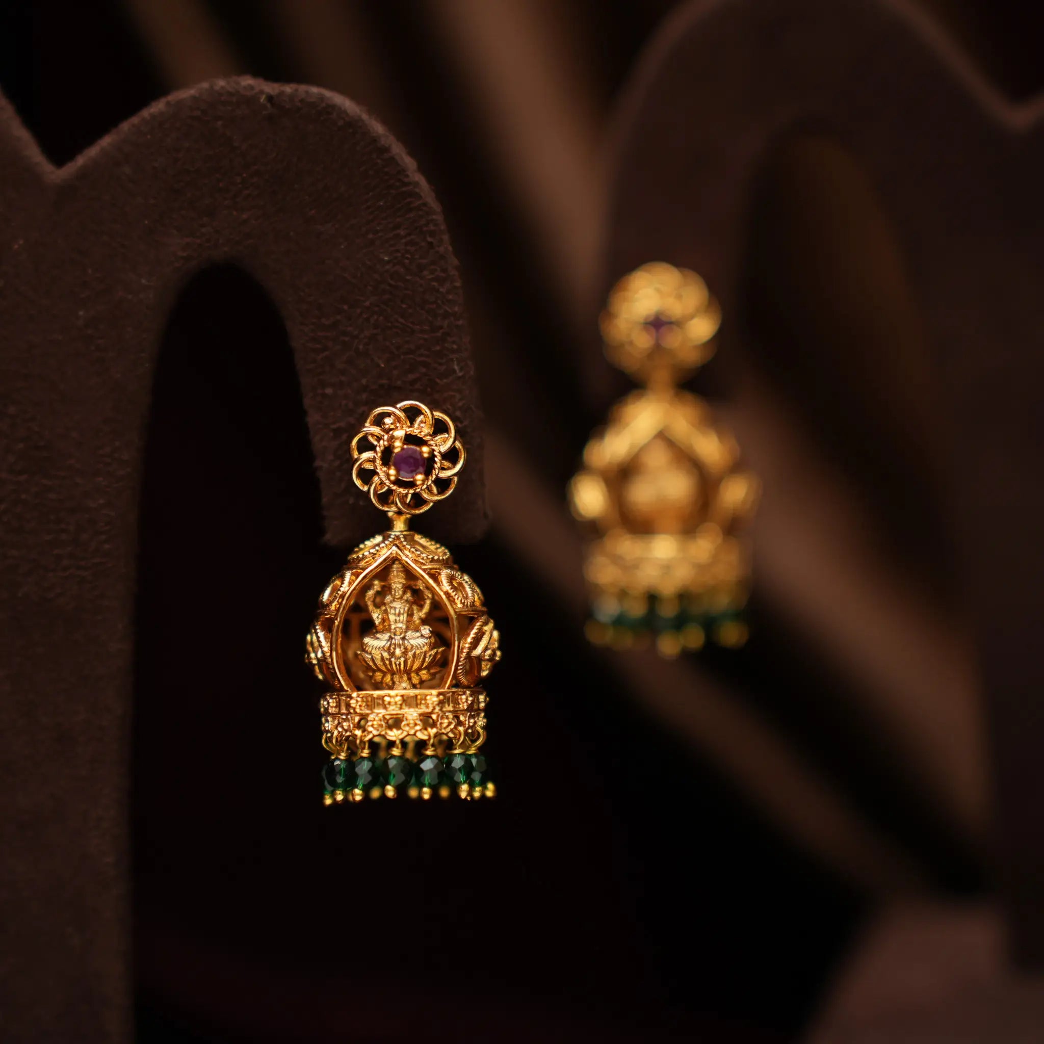 Chaiti Antique Jhumka Earrings - Green