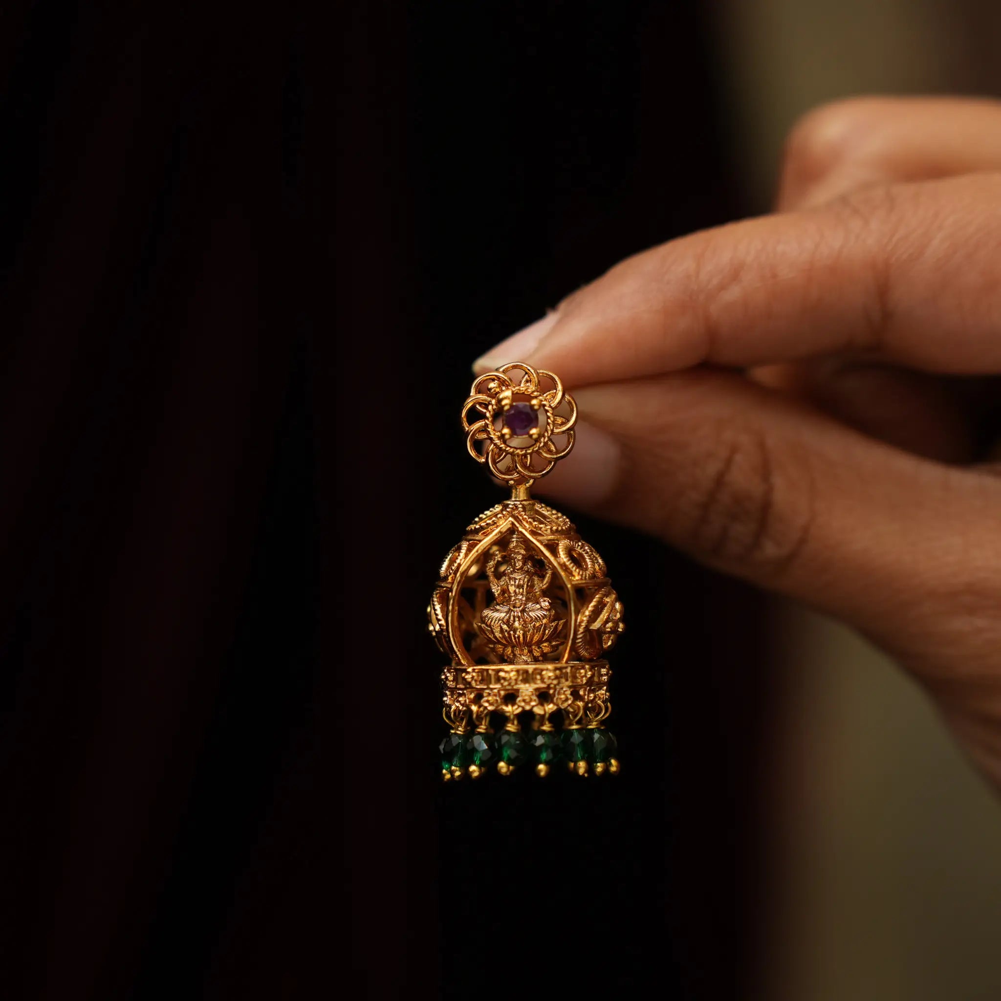 Chaiti Antique Jhumka Earrings - Green